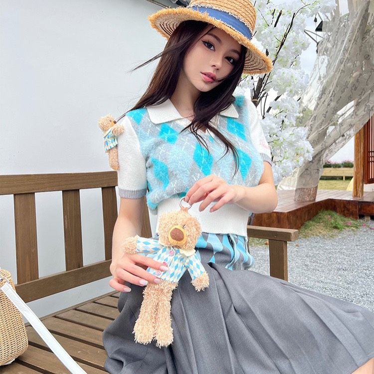 Chân Váy 13De Marzo Diamond Check Long (Blue Pastel) Best Quality