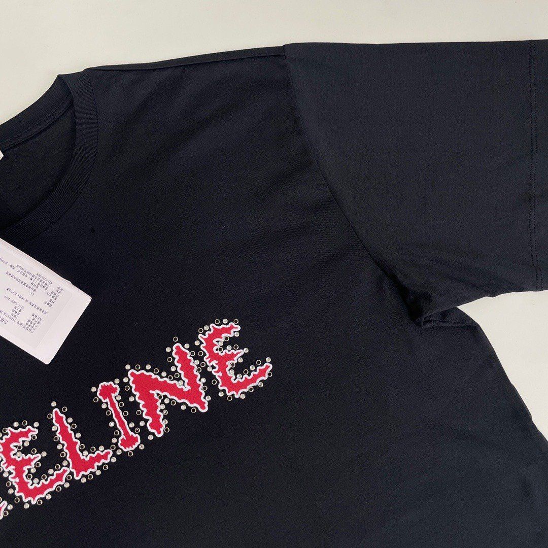 Áo thun Celine Homme Embellished Cotton-Jersey (Black) [Mirror Quality[