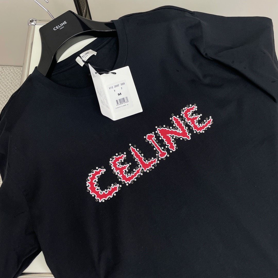 Áo thun Celine Homme Embellished Cotton-Jersey (Black) [Mirror Quality[