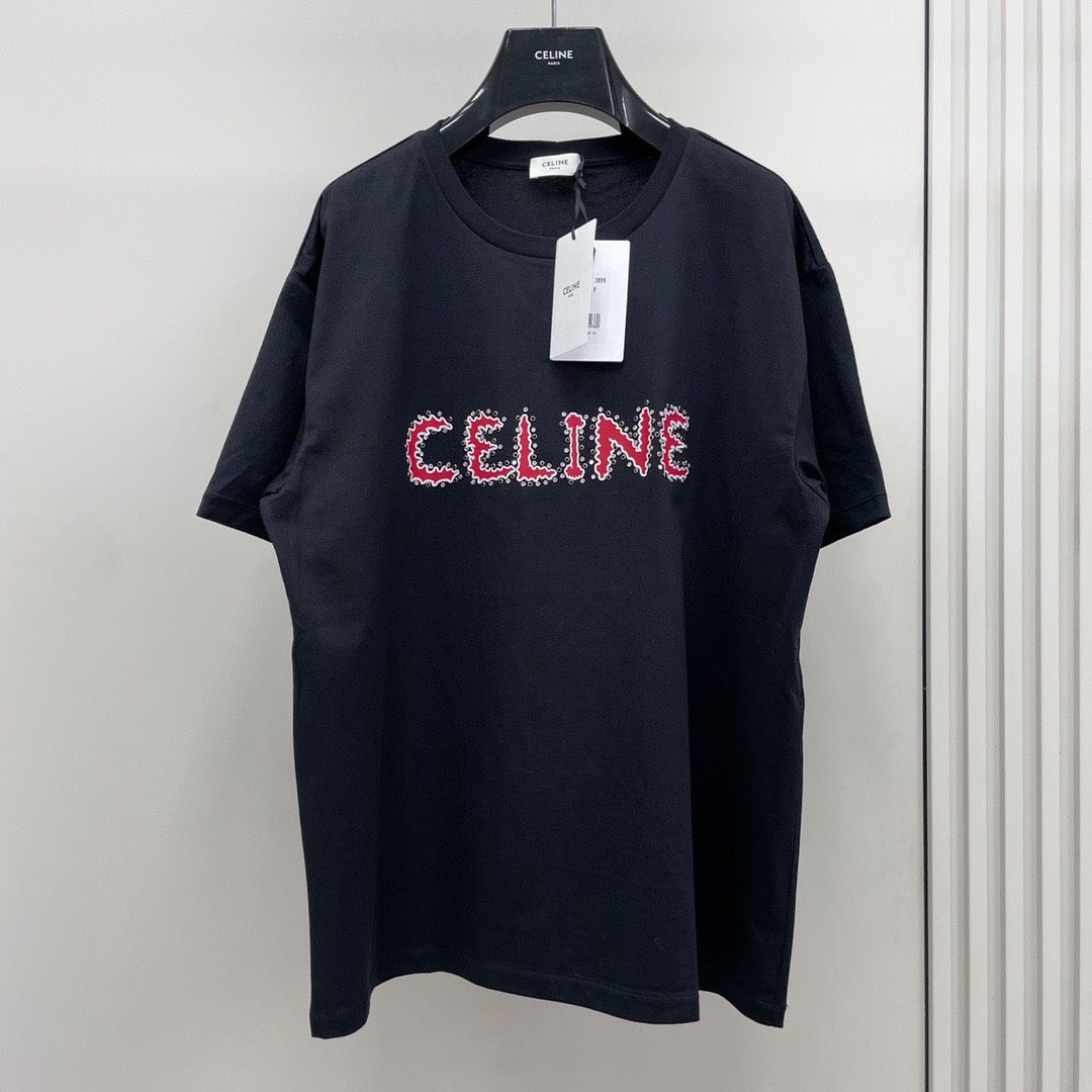 Áo thun Celine Homme Embellished Cotton-Jersey (Black) [Mirror Quality[