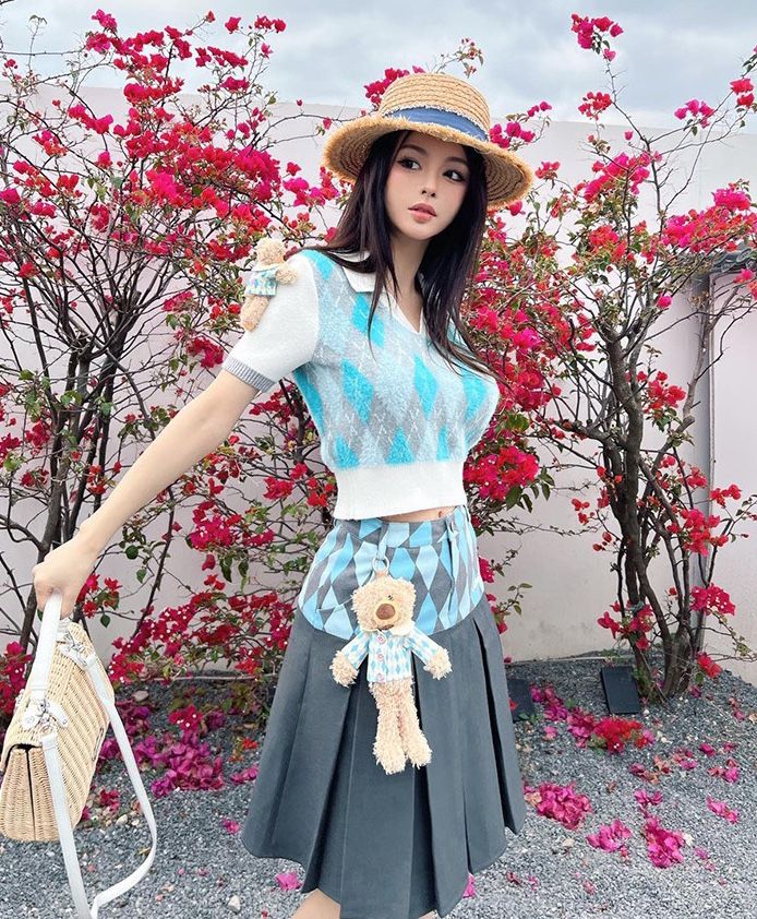 Chân Váy 13De Marzo Diamond Check Long (Blue Pastel) Best Quality
