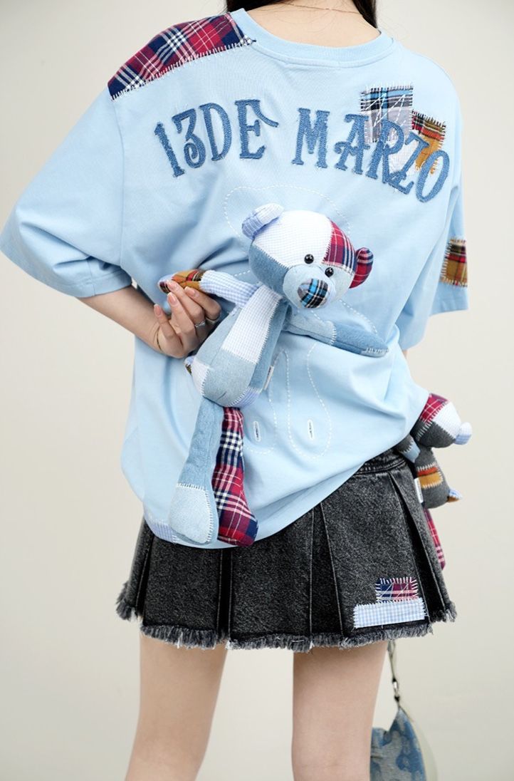 13DE MARZO TEE - Áo Thun Bear Patch Suture Denim (Blue) Best Quality