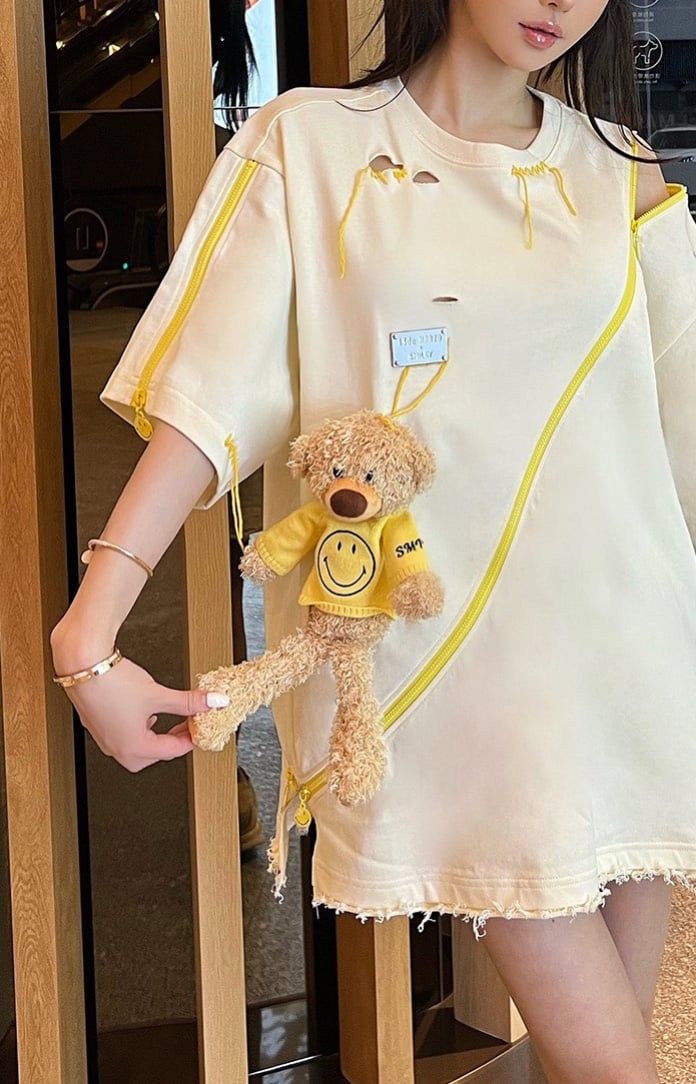 13DE MARZO TEE - Áo Thun Natural Bear Broken Suture (Cream) Best Quality