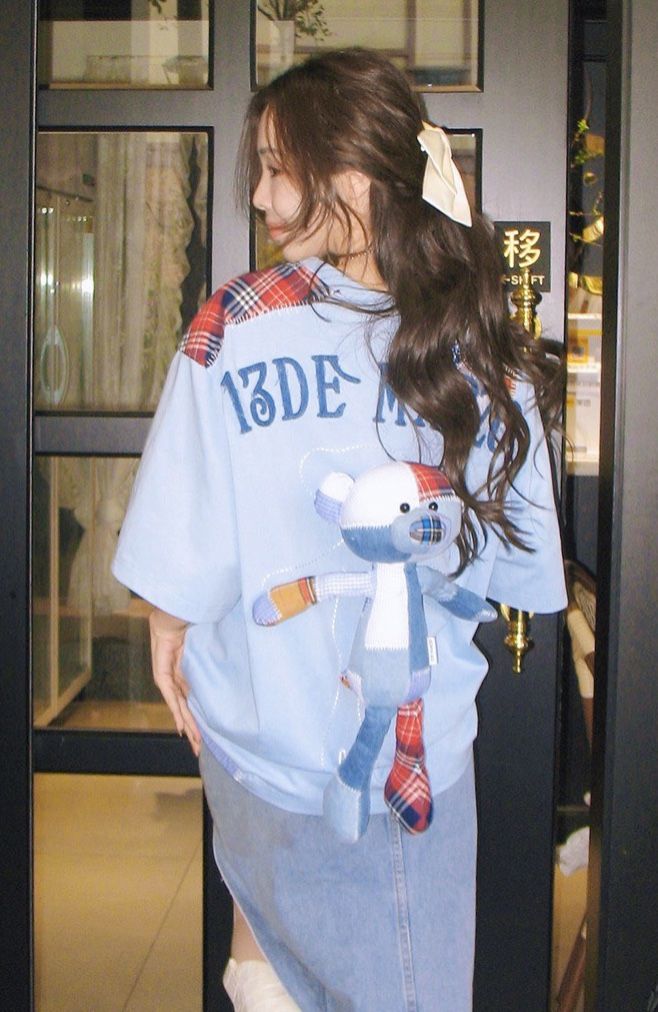13DE MARZO TEE - Áo Thun Bear Patch Suture Denim (Blue) Best Quality