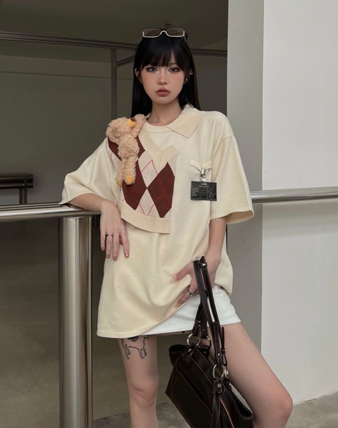 13DE MARZO TEE - Áo Thun BEAR KNIT PATCH PAPYRUS (Beige) Best Quality