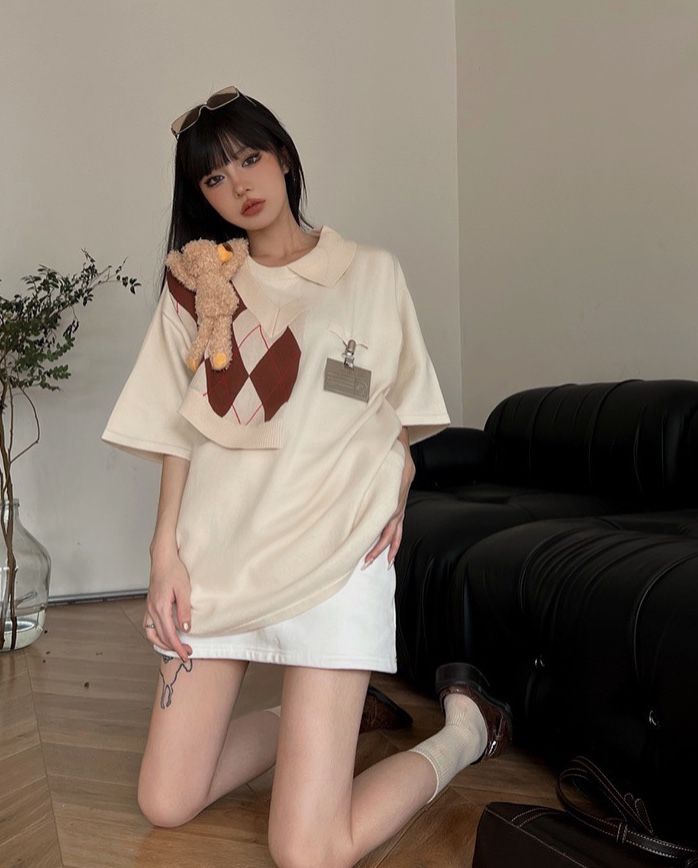 13DE MARZO TEE - Áo Thun BEAR KNIT PATCH PAPYRUS (Beige) Best Quality