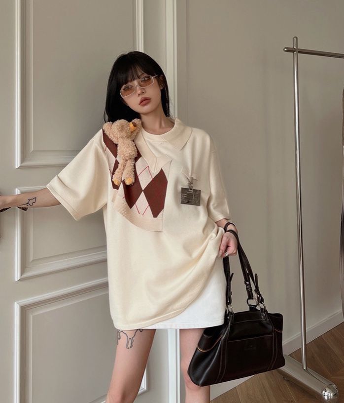 13DE MARZO TEE - Áo Thun BEAR KNIT PATCH PAPYRUS (Beige) Best Quality