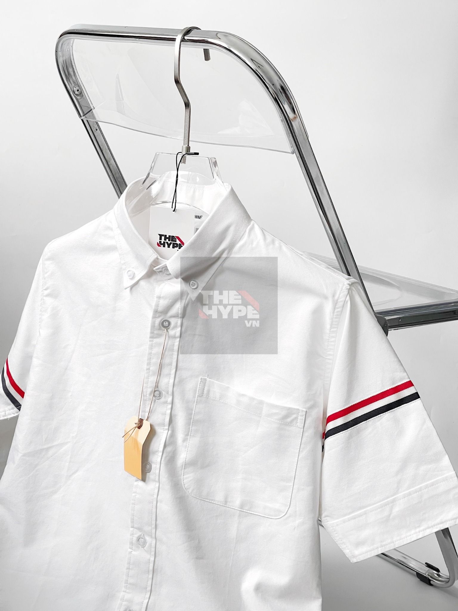 ÁO SƠ MI THOM BROWNE TB ARMBAND SLEEVED OXFORD (SỌC TAY NGẮN - TRẮNG)