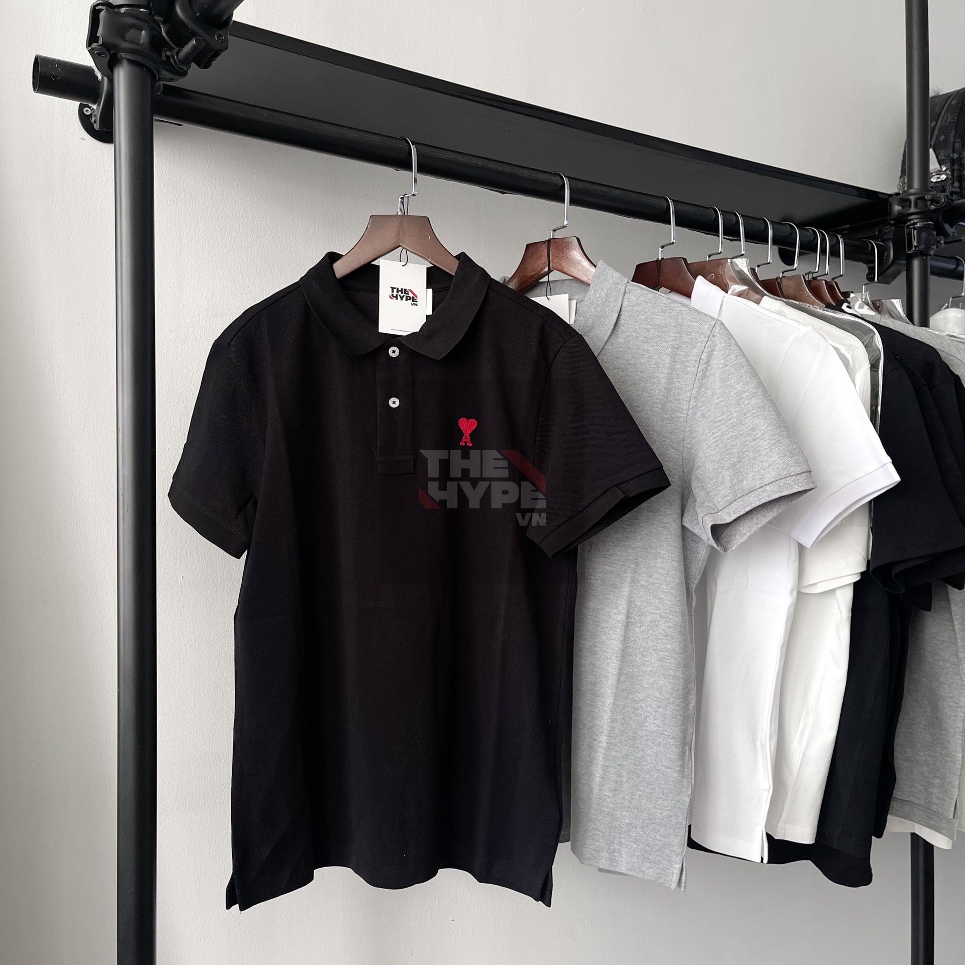 ÁO POLO AMI PARIS SMALL HEART LOGO COTTON (BLACK)