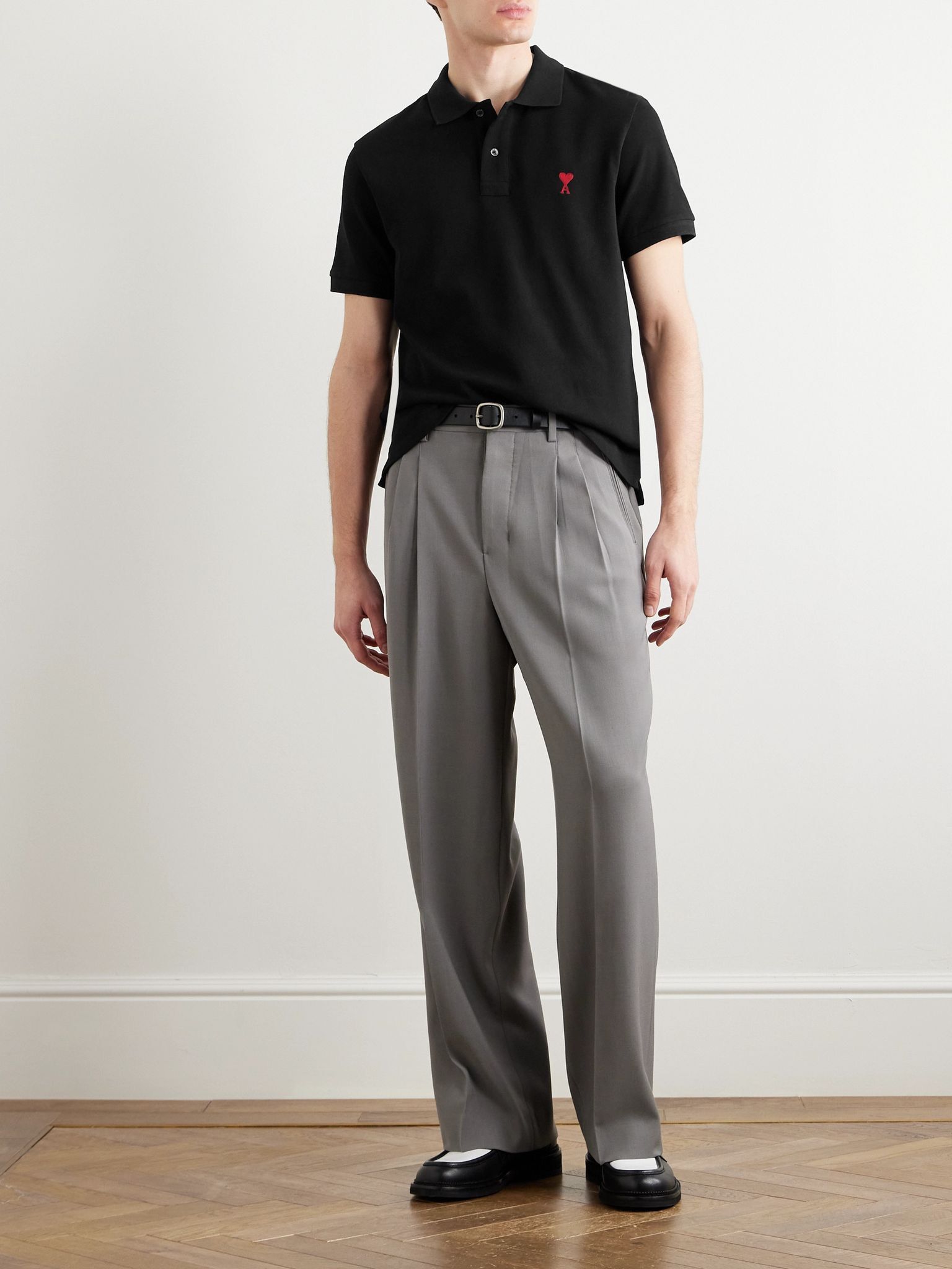 ÁO POLO AMI PARIS SMALL HEART LOGO COTTON (BLACK)