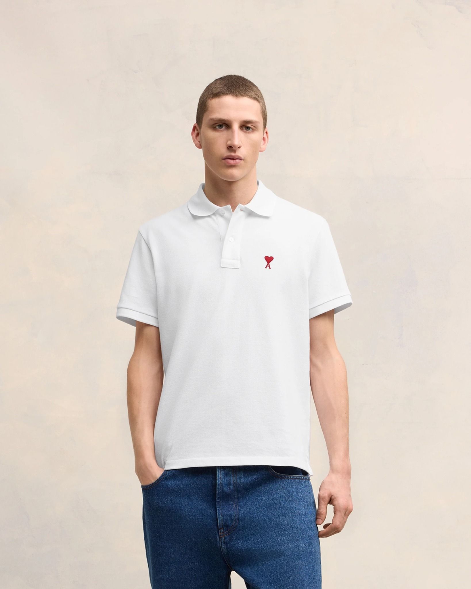 ÁO POLO AMI PARIS SMALL HEART LOGO COTTON (WHITE)