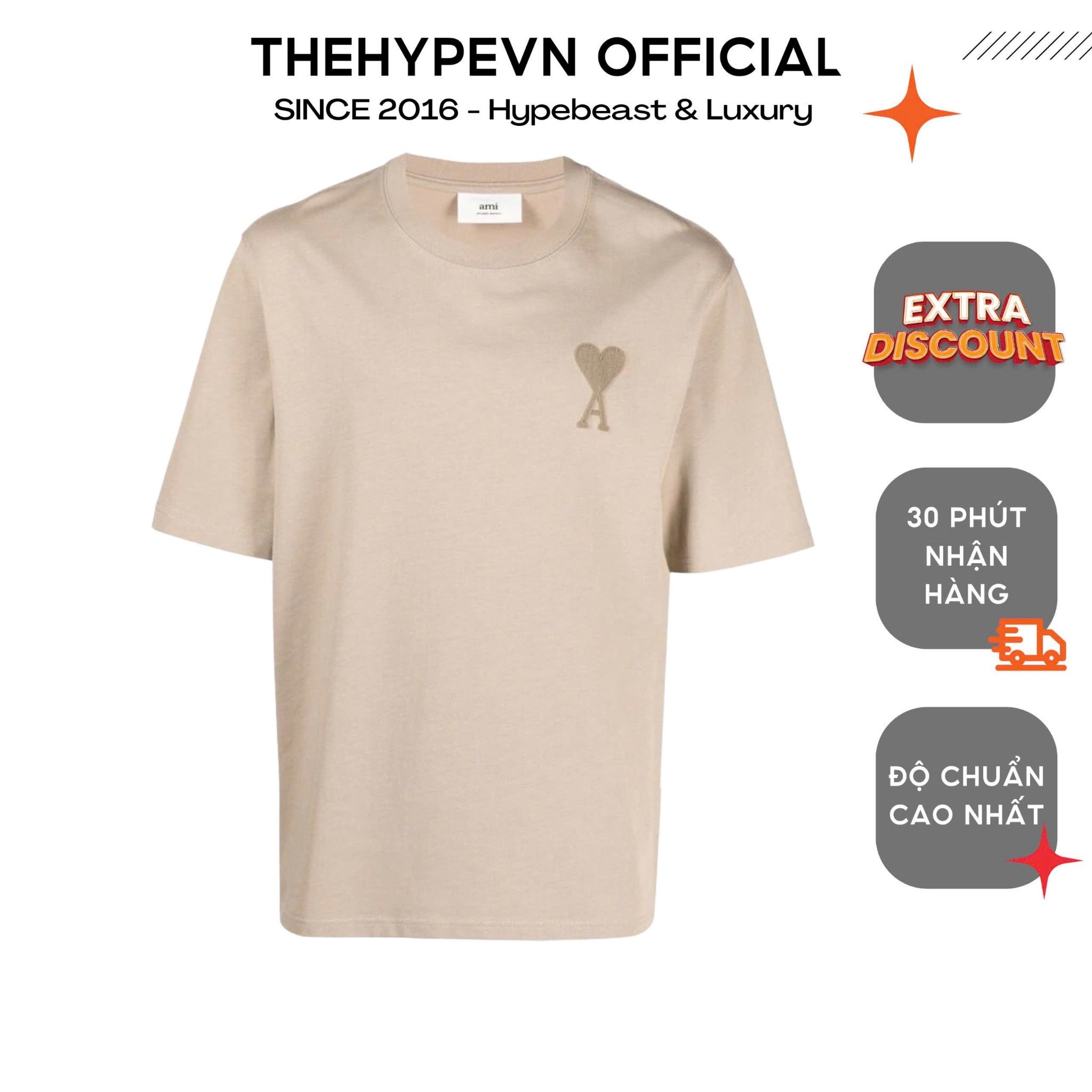 ÁO PHÔNG AMI PARIS BIG HEART LOGO TEE (BEIGE)