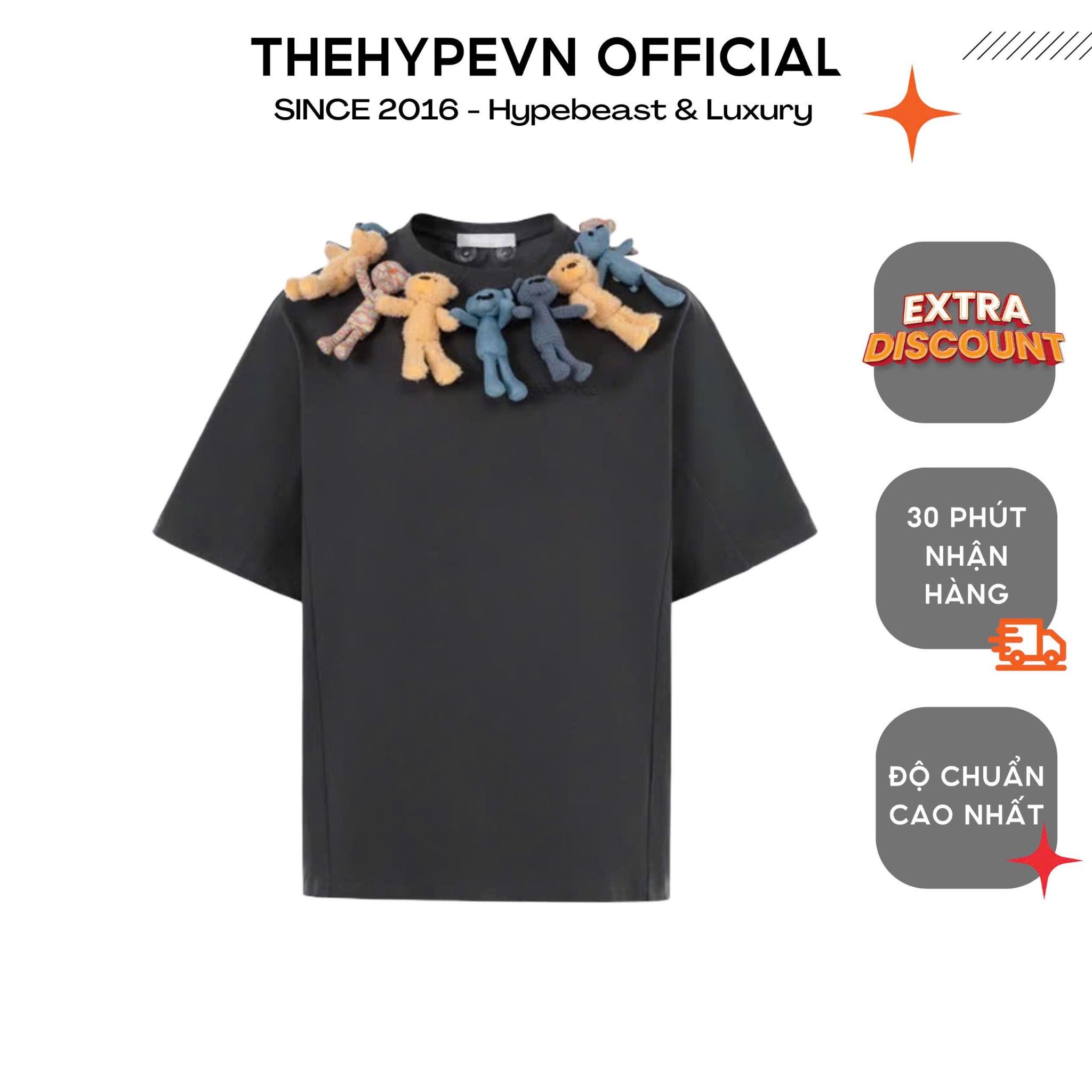 Áo Thun 13De Marzo Bear Around Neck (Grey) Best Quality