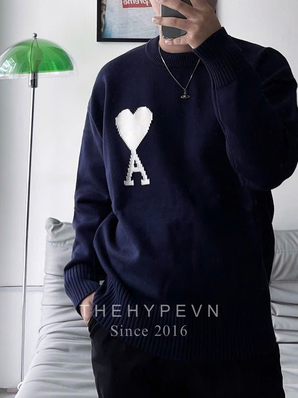 ÁO SWEATER AMI PARIS BIG HEART LOGO (NAVY)