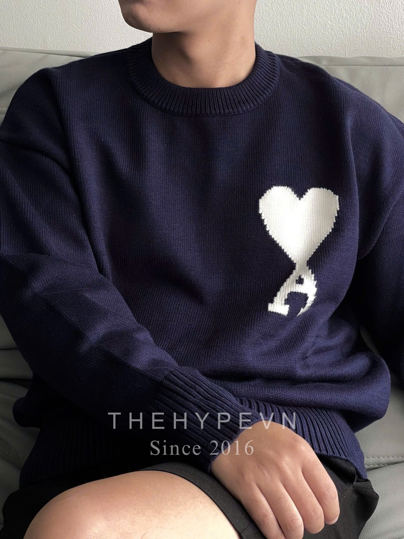 ÁO SWEATER AMI PARIS BIG HEART LOGO (NAVY)