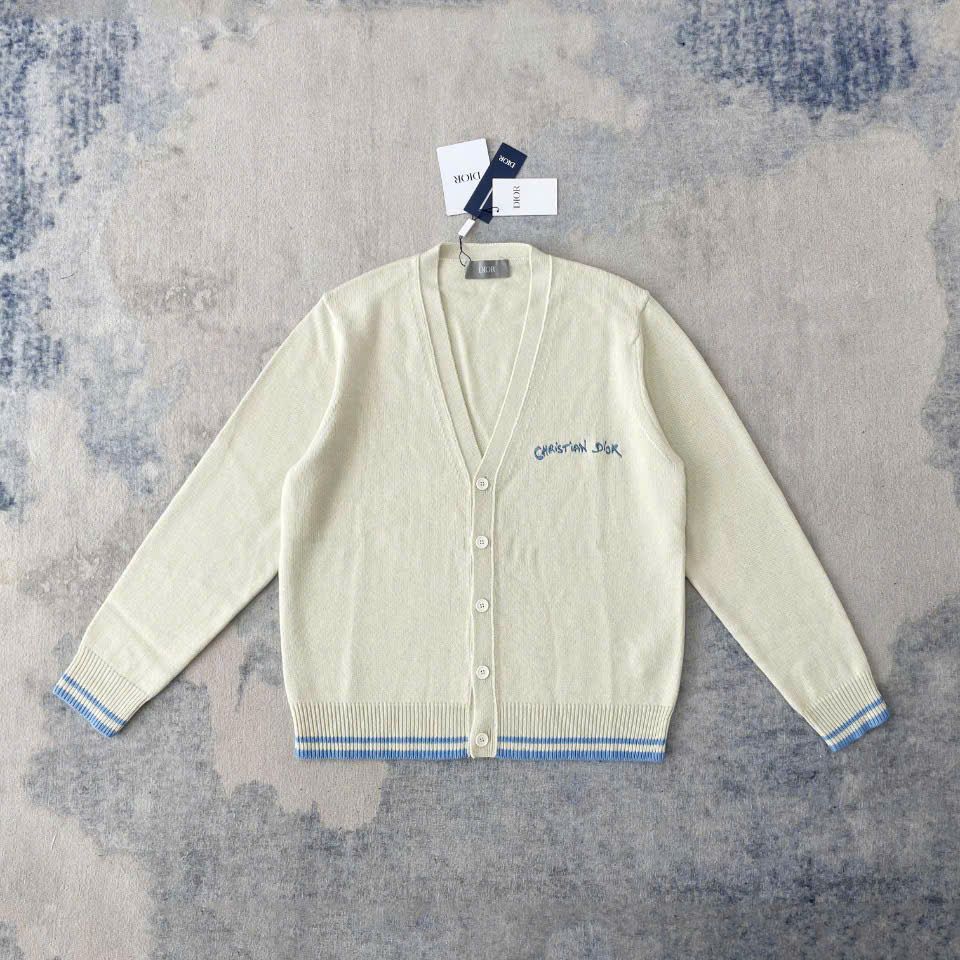 ÁO KHOÁC CARDIGAN DIOR EMBROIDERY TAG KNIT (CREAM)