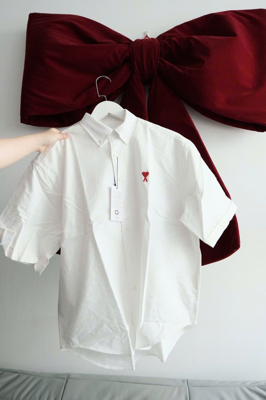 ÁO SƠ MI AMI PARIS BOXY SHORT SLEEVE OXFORD (CRAIE)