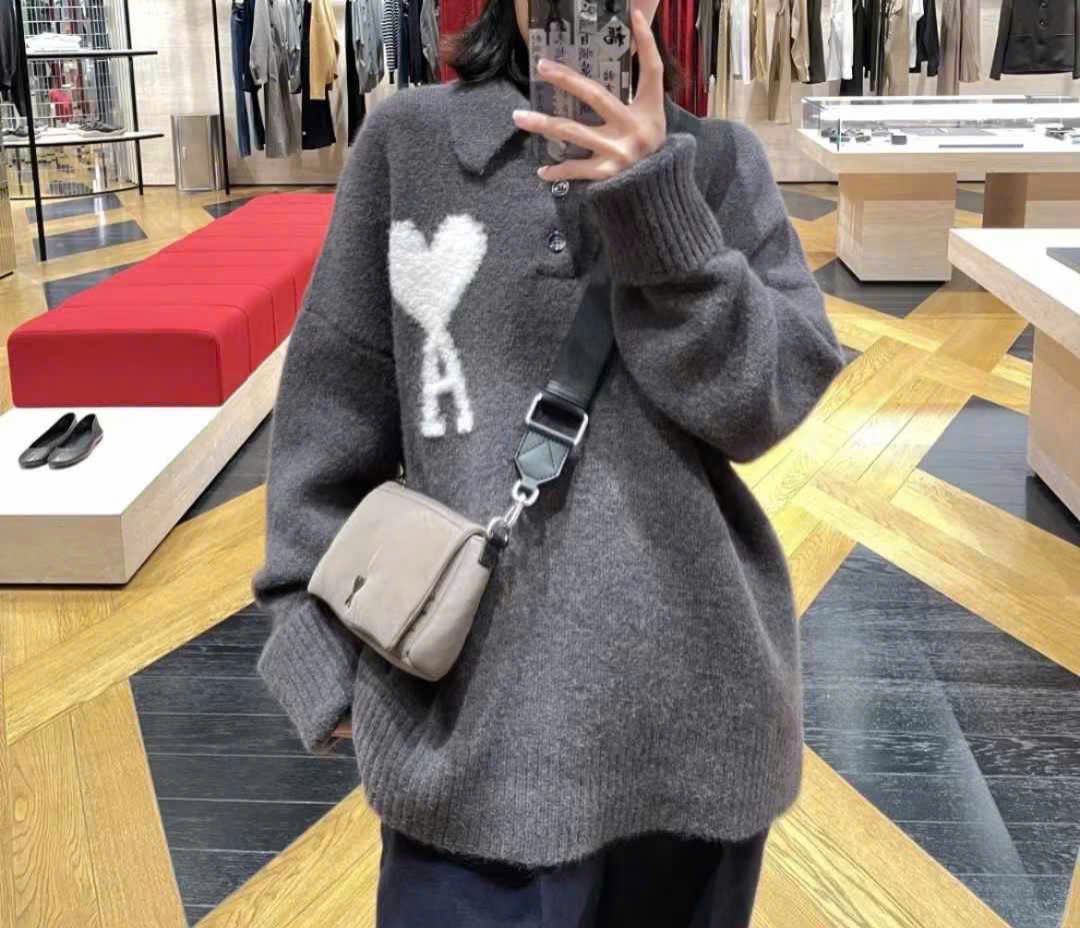 ÁO POLO SWEATER AMI PARIS ALPACA HEART (DARK GREY)
