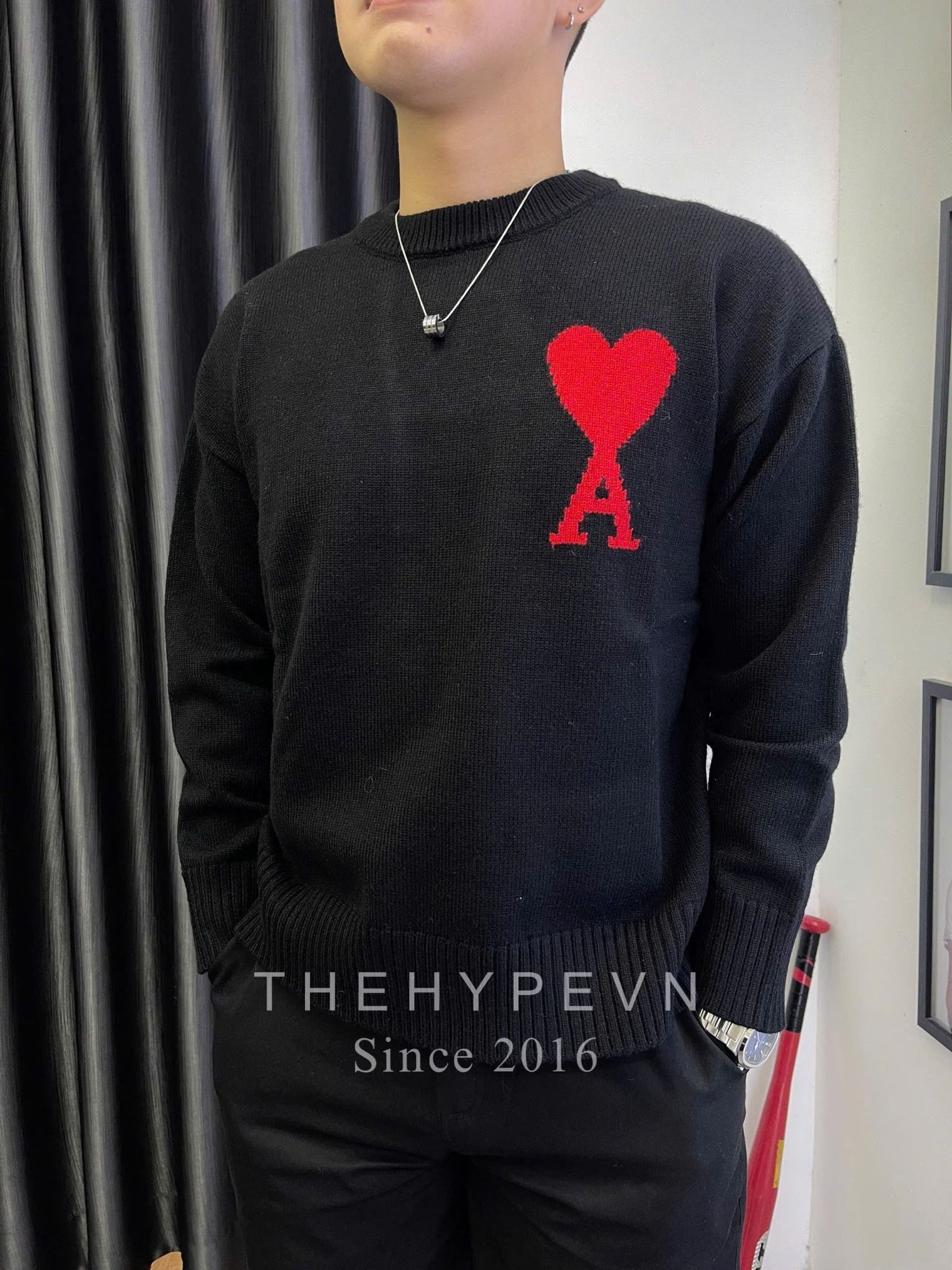 ÁO SWEATER AMI PARIS BIG HEART MERINO WOOL (BLACK)