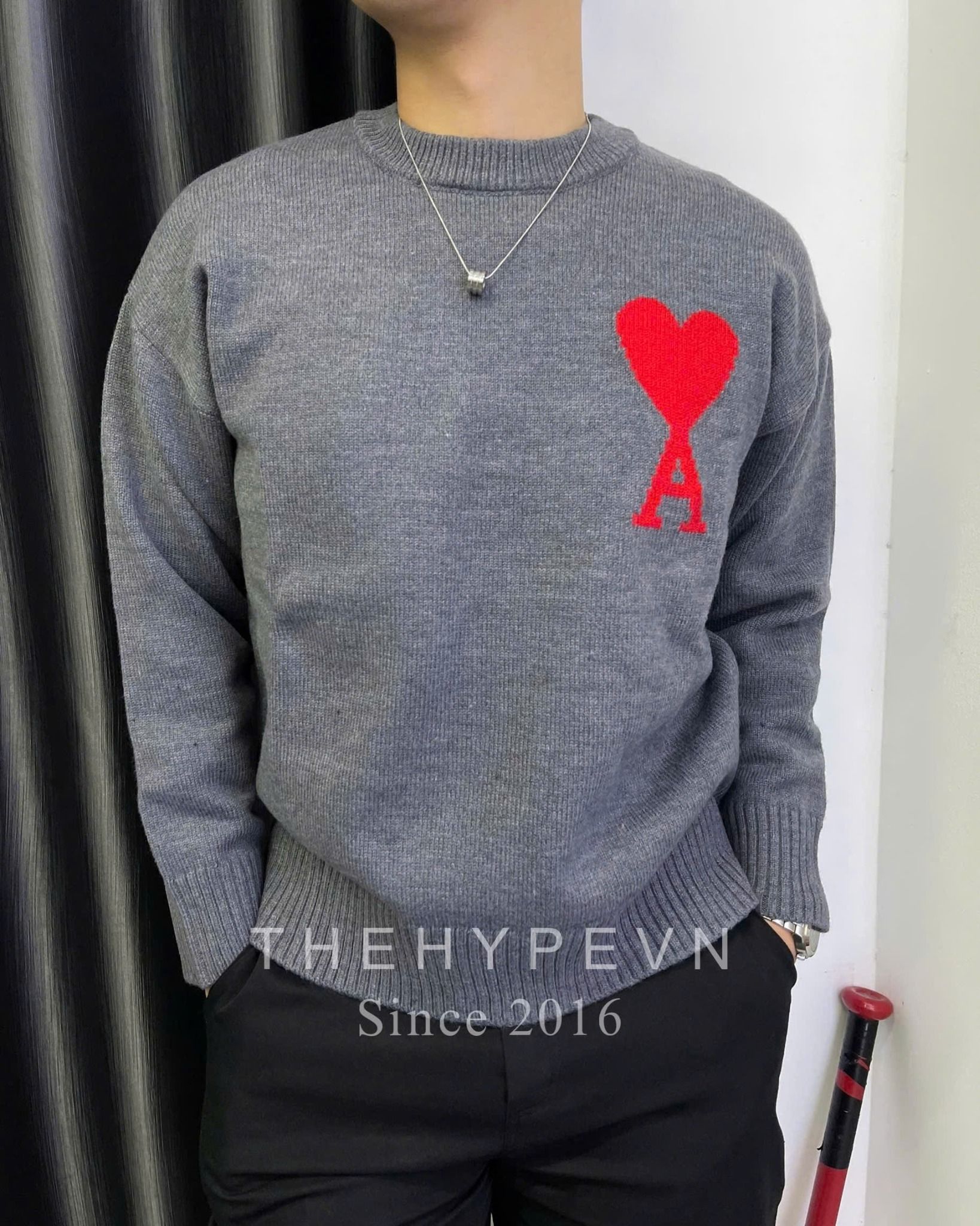 ÁO SWEATER AMI PARIS BIG HEART MERINO WOOL (GREY)