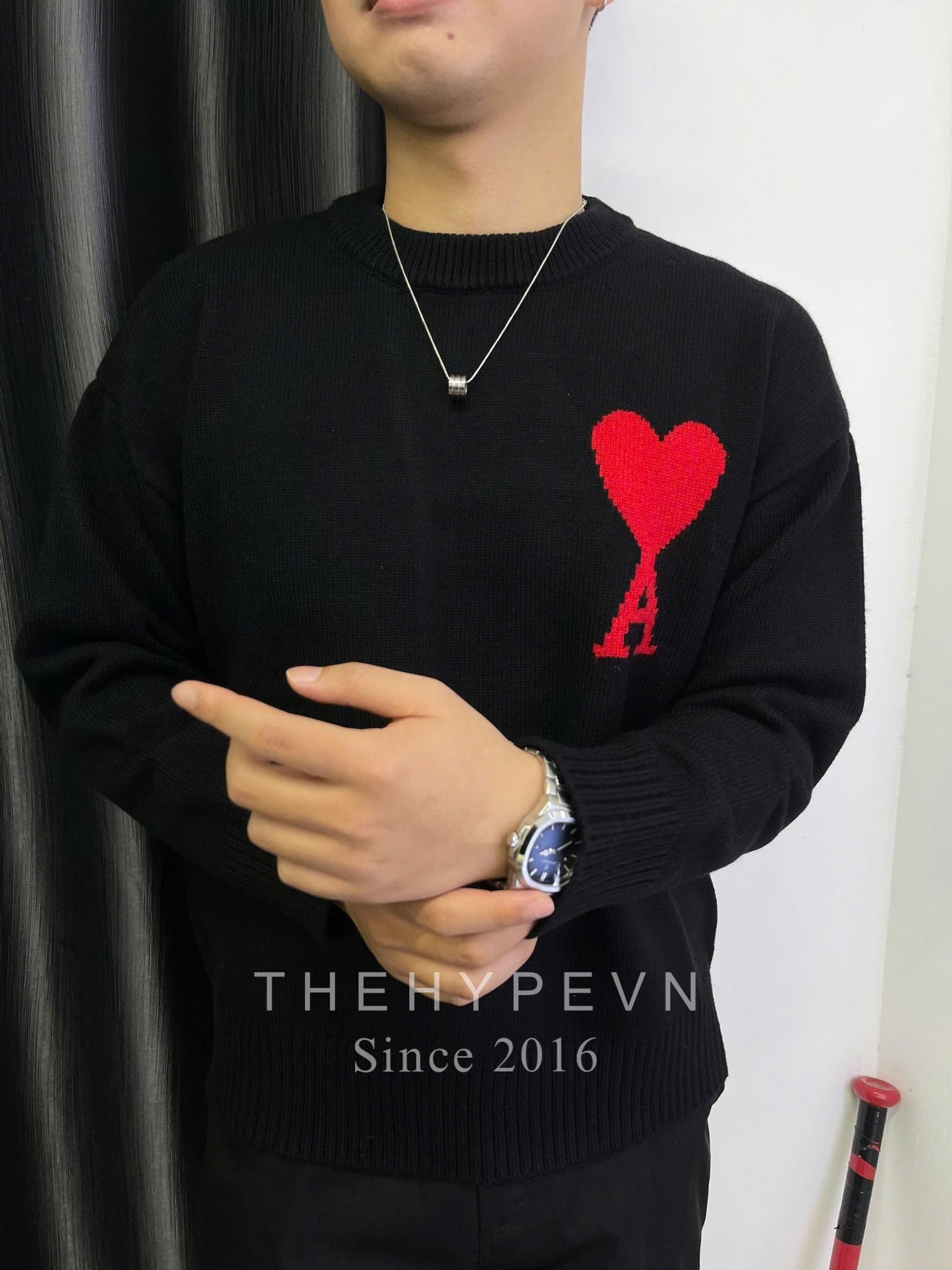 ÁO SWEATER AMI PARIS BIG HEART MERINO WOOL (BLACK)