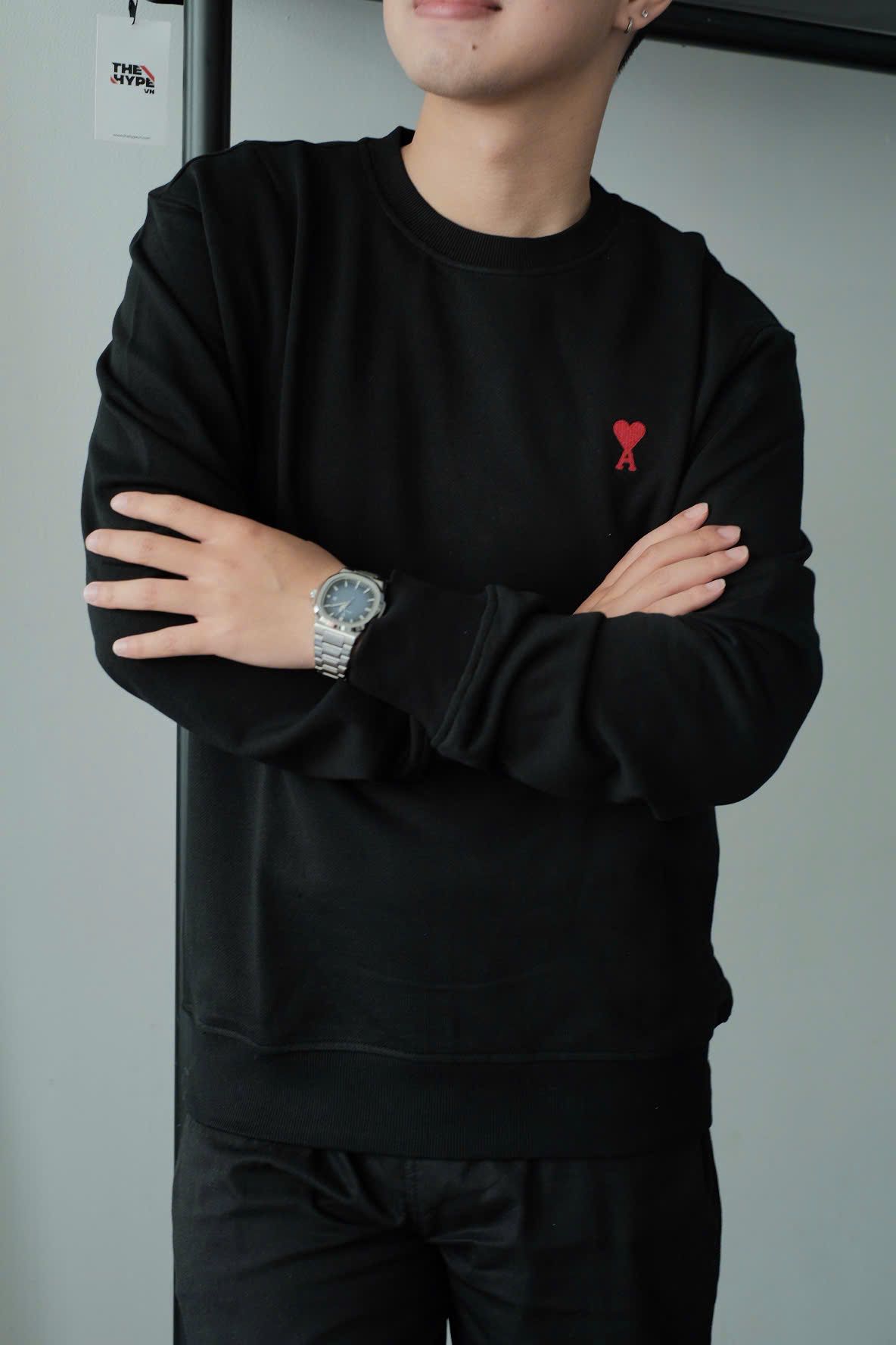 ÁO SWEATER AMI PARIS SWEATSHIRT HEART (BLACK)