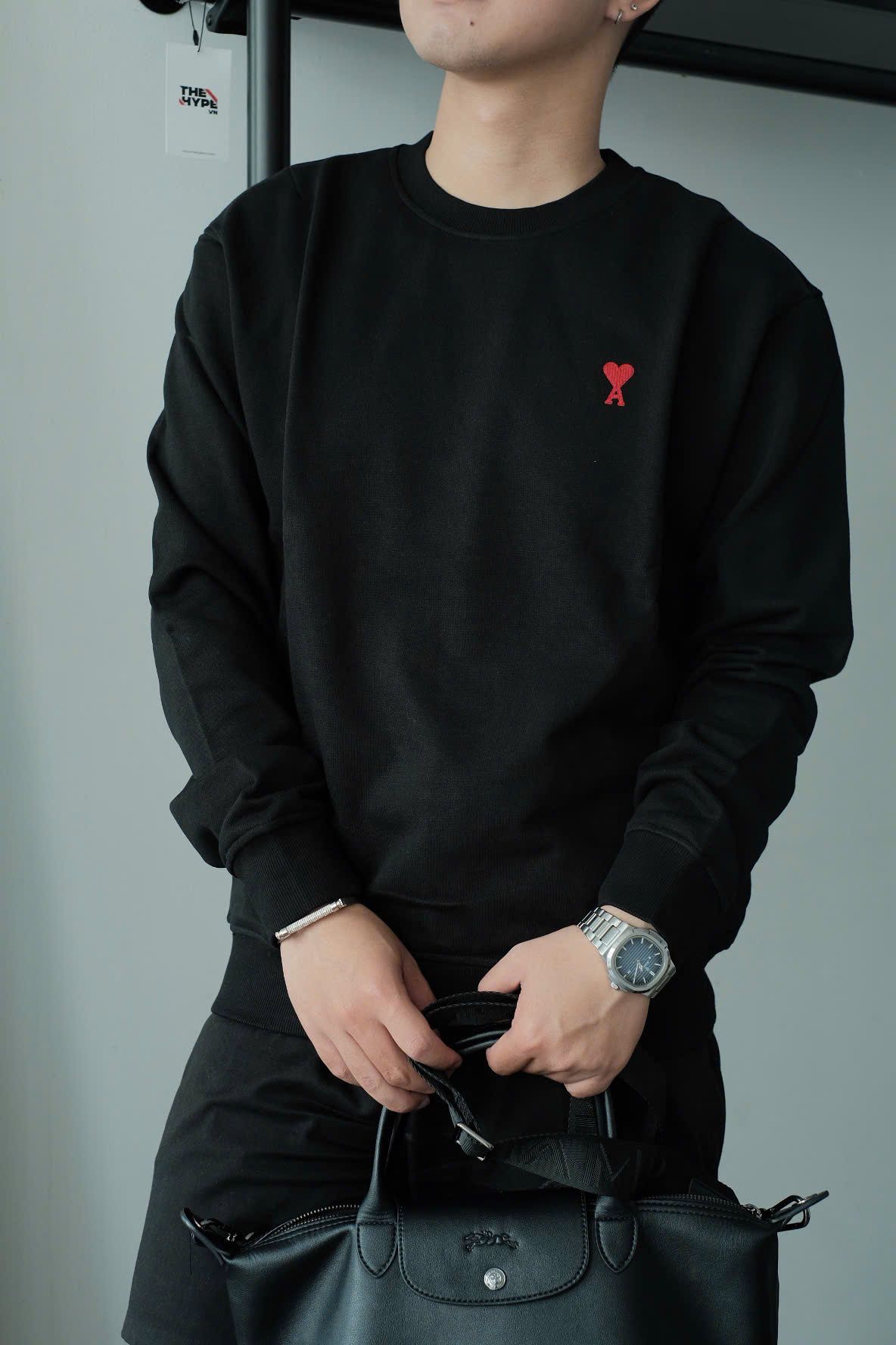 ÁO SWEATER AMI PARIS SWEATSHIRT HEART (BLACK)
