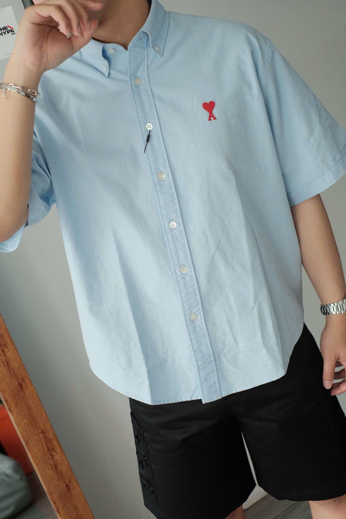ÁO SO MI AMI PARIS BOXY SHORT SLEEVE OXFORD (BLUE CASHMERE)