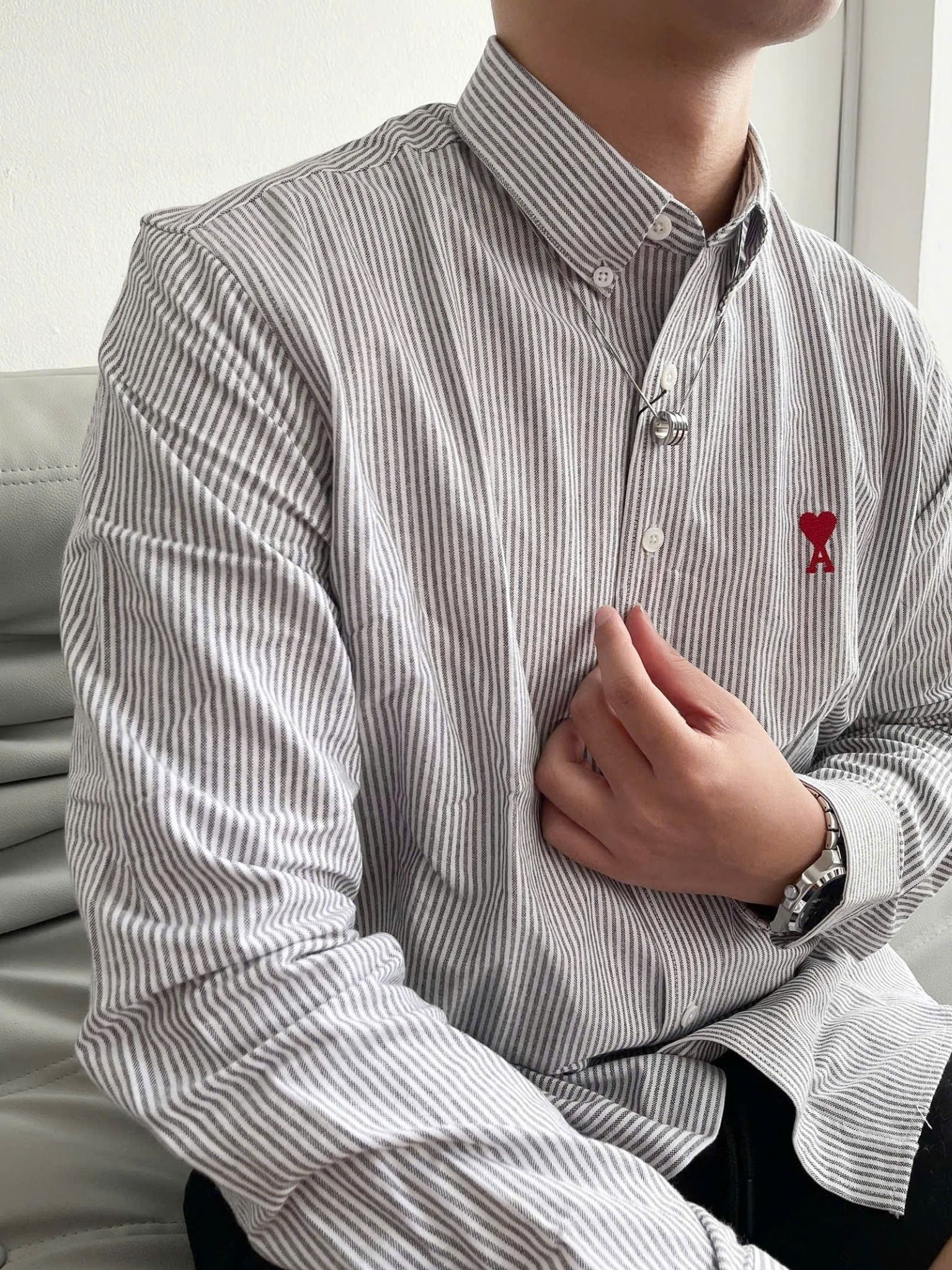 ÁO SƠ MI AMI PARIS BUTTON DOWN STRIPE (BLUE)