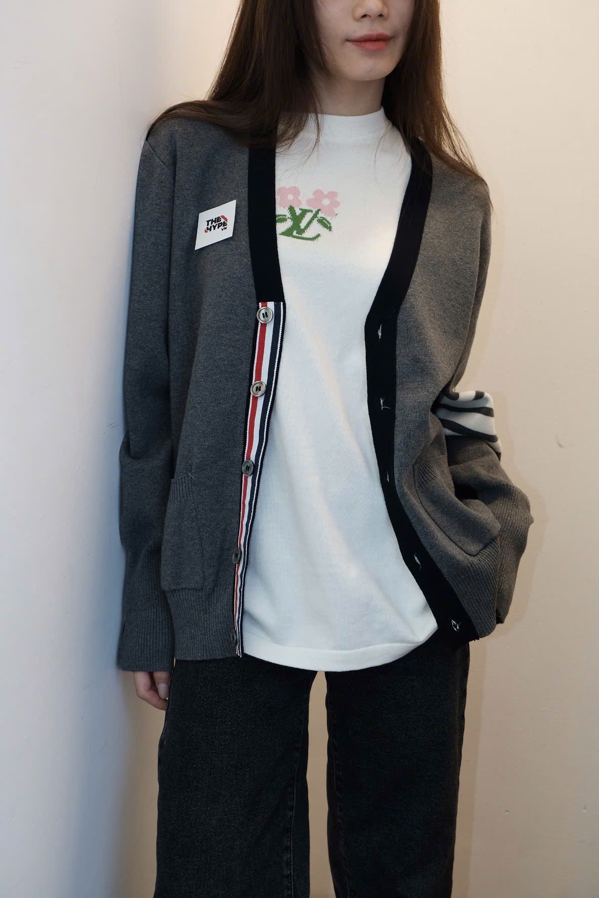 ÁO CARDIGAN THOM BROWNE TB 2 IN 1 HALF (GRAY BLACK)