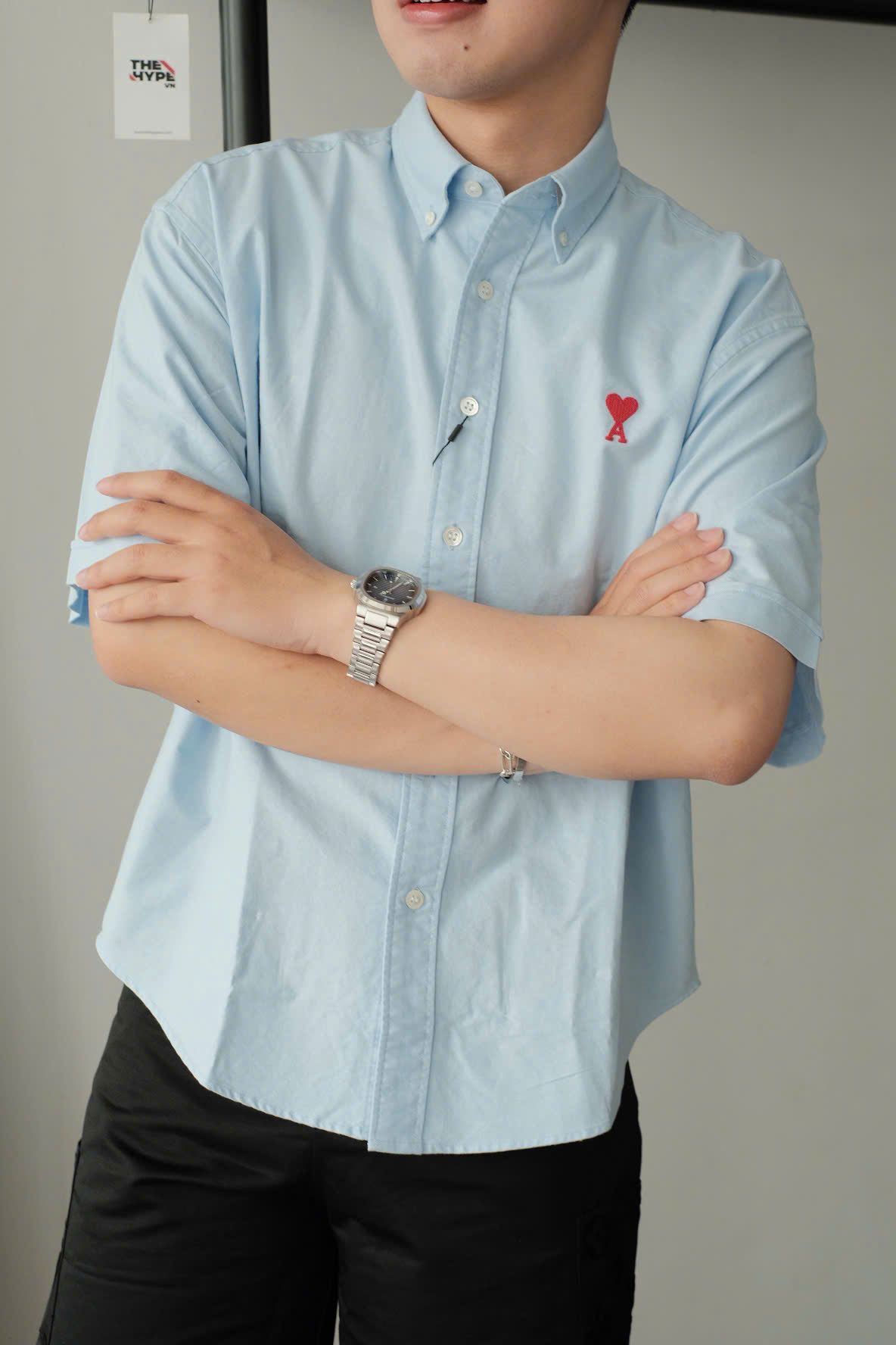 ÁO SO MI AMI PARIS BOXY SHORT SLEEVE OXFORD (BLUE CASHMERE)