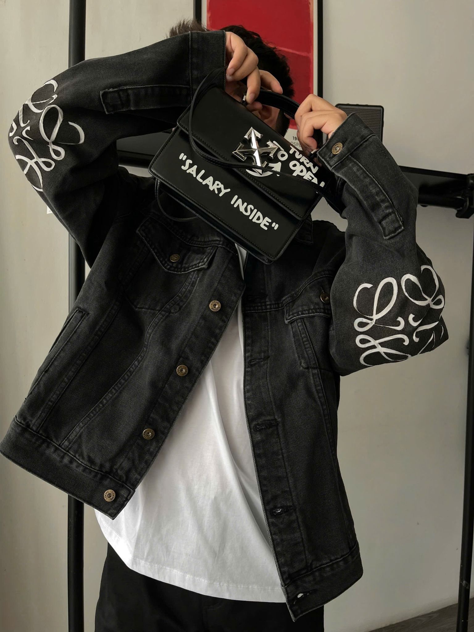 ÁO KHOÁC LOEWE DENIM ANAGRAM LOGO (BLACK)