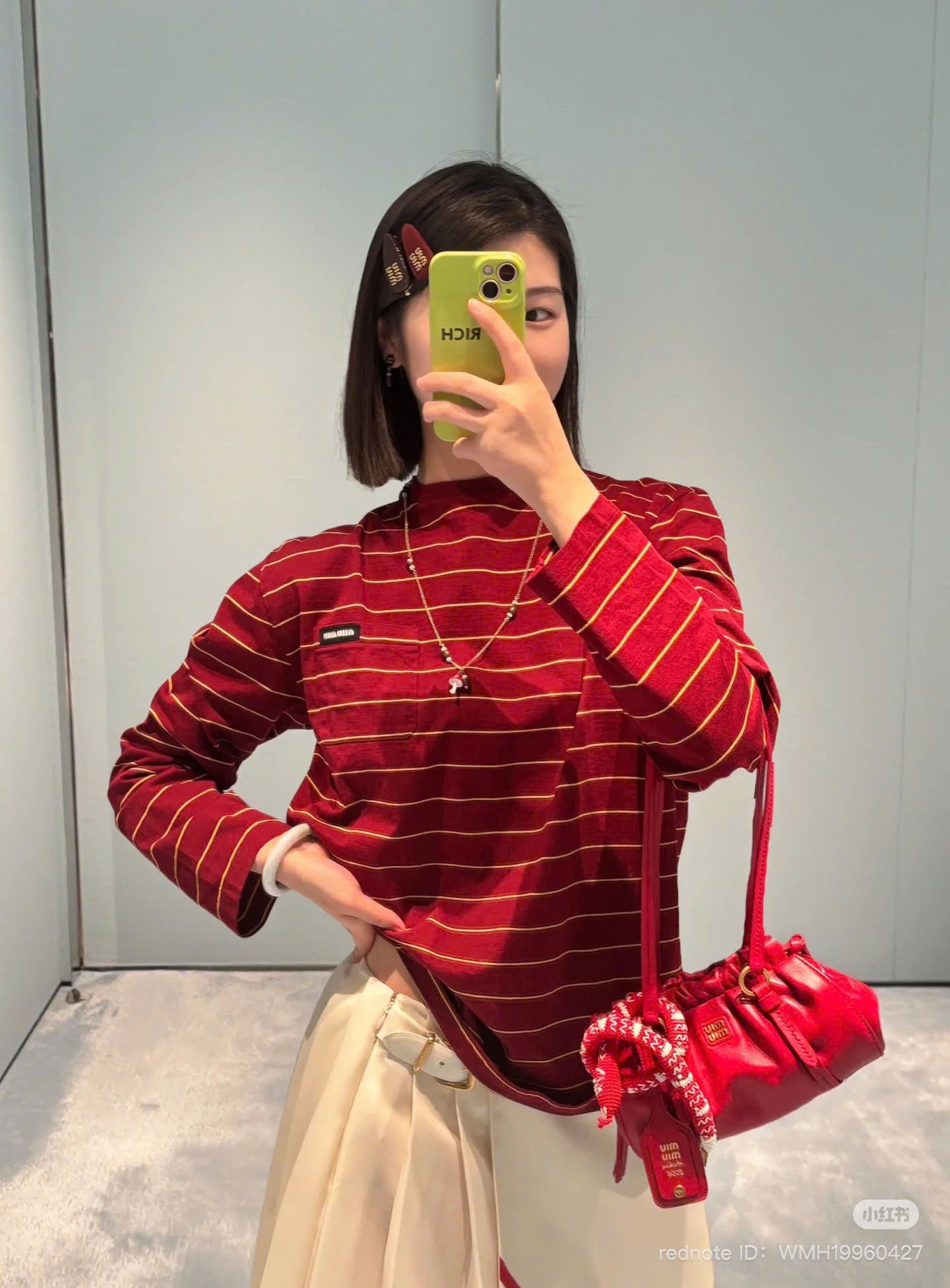 ÁO TAY DÀI MIU MIU JERSEY STRIPE (RED)