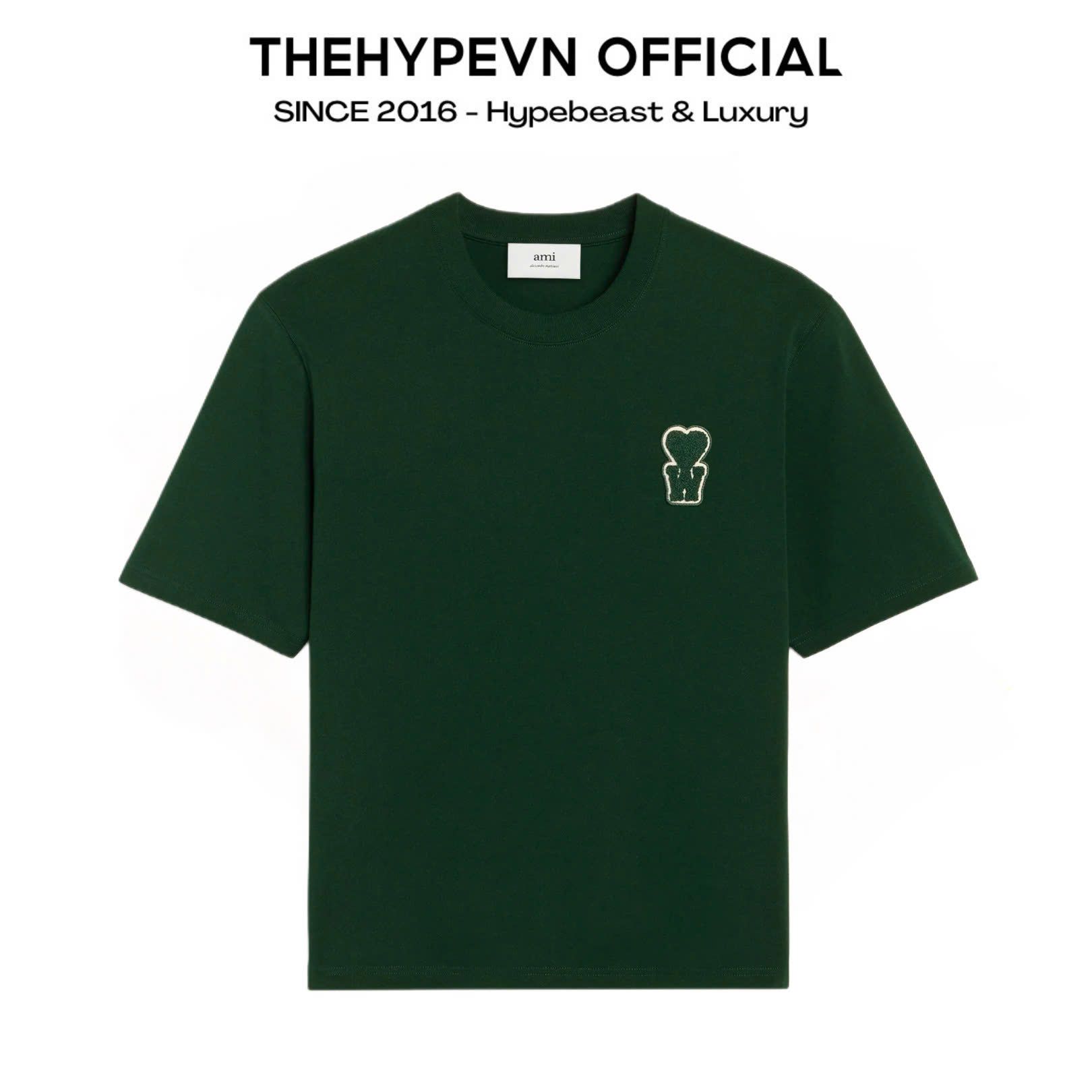 ÁO THUN AMI PARIS LOGO PATCH W HEART SS25 (GREEN)