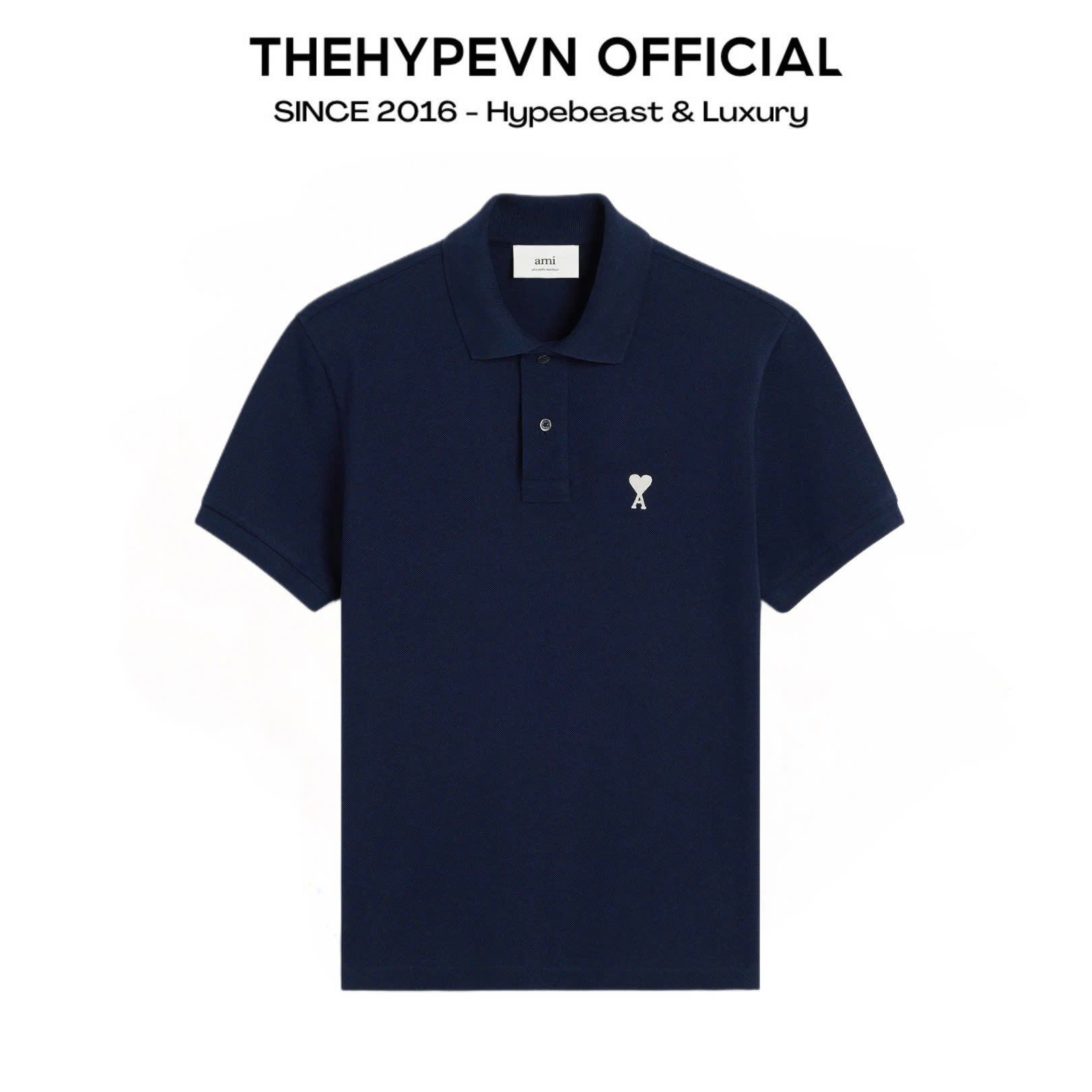 ÁO POLO AMI PARIS LOGO HEART WHITE (NAVY)