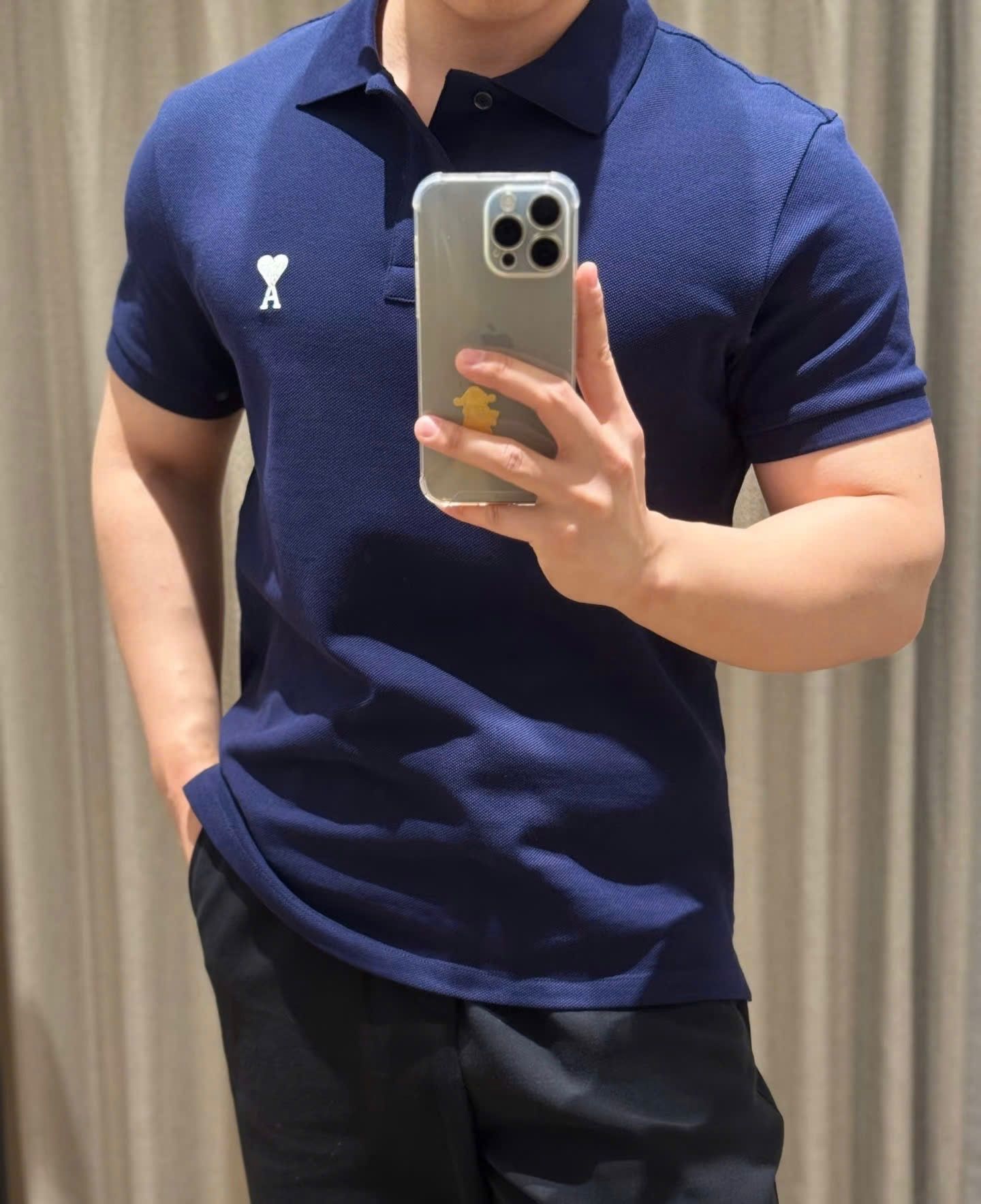 ÁO POLO AMI PARIS LOGO HEART WHITE (NAVY)