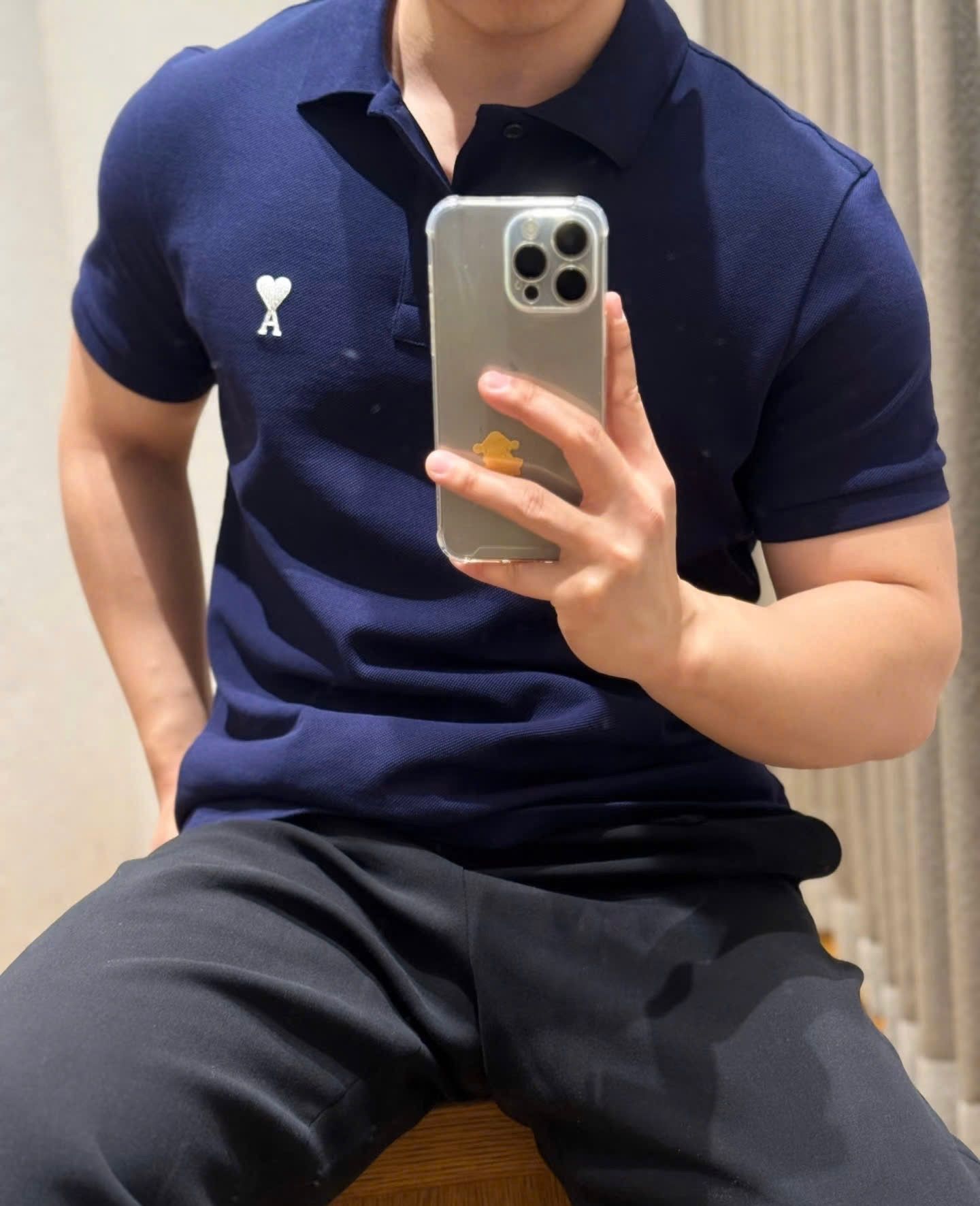 ÁO POLO AMI PARIS LOGO HEART WHITE (NAVY)