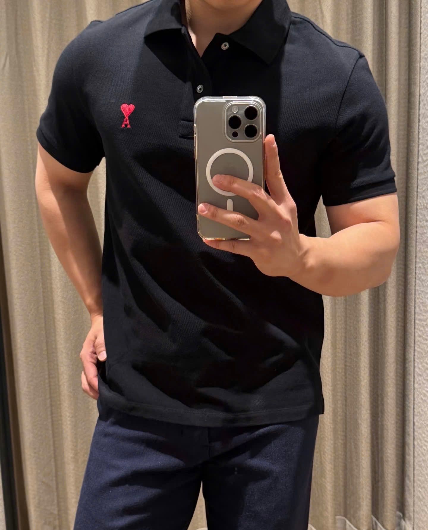 ÁO POLO AMI PARIS SMALL HEART LOGO COTTON (BLACK)