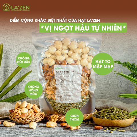 Túi mix 5 loại hạt Macca, Óc chó, Hạnh nhân, Hạt điều, hạt bí