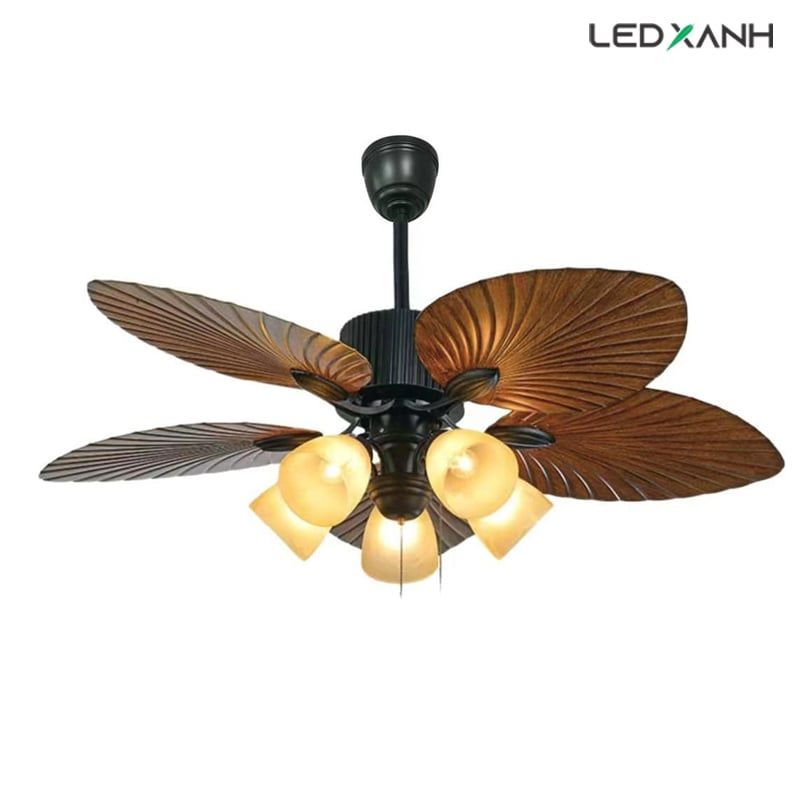 Quạt trần đèn 5 cánh lá cọ DQ-CT-165