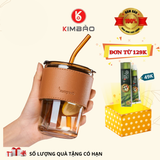  (Set 2 Cái) Ly Bọc Da - Kèm Ống Hút Thủy Tinh 