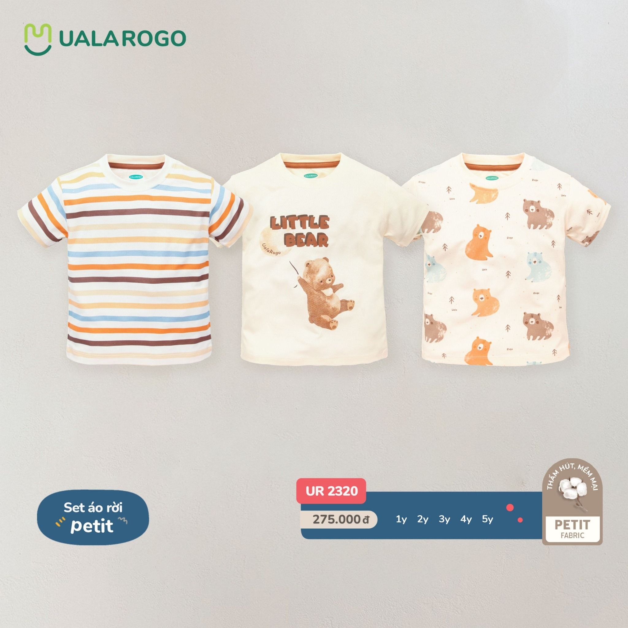 Set 3 Áo Rời Petit Họa Tiết Gấu Nhỏ Đáng Yêu UR 2320