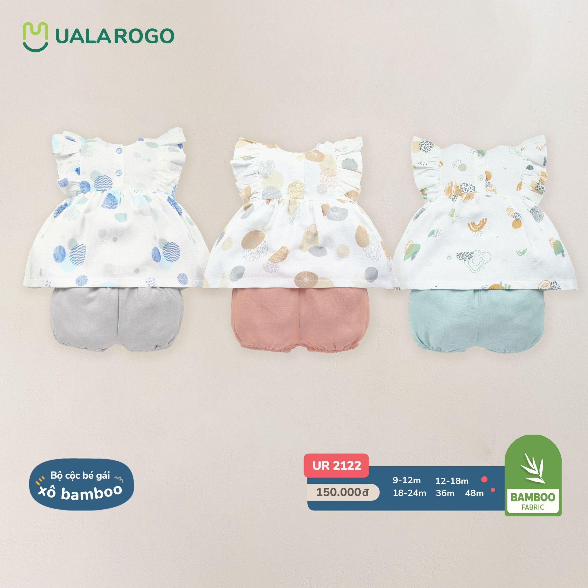 Bộ Cộc Bé Gái Xô Bamboo Họa Tiết UR 2122