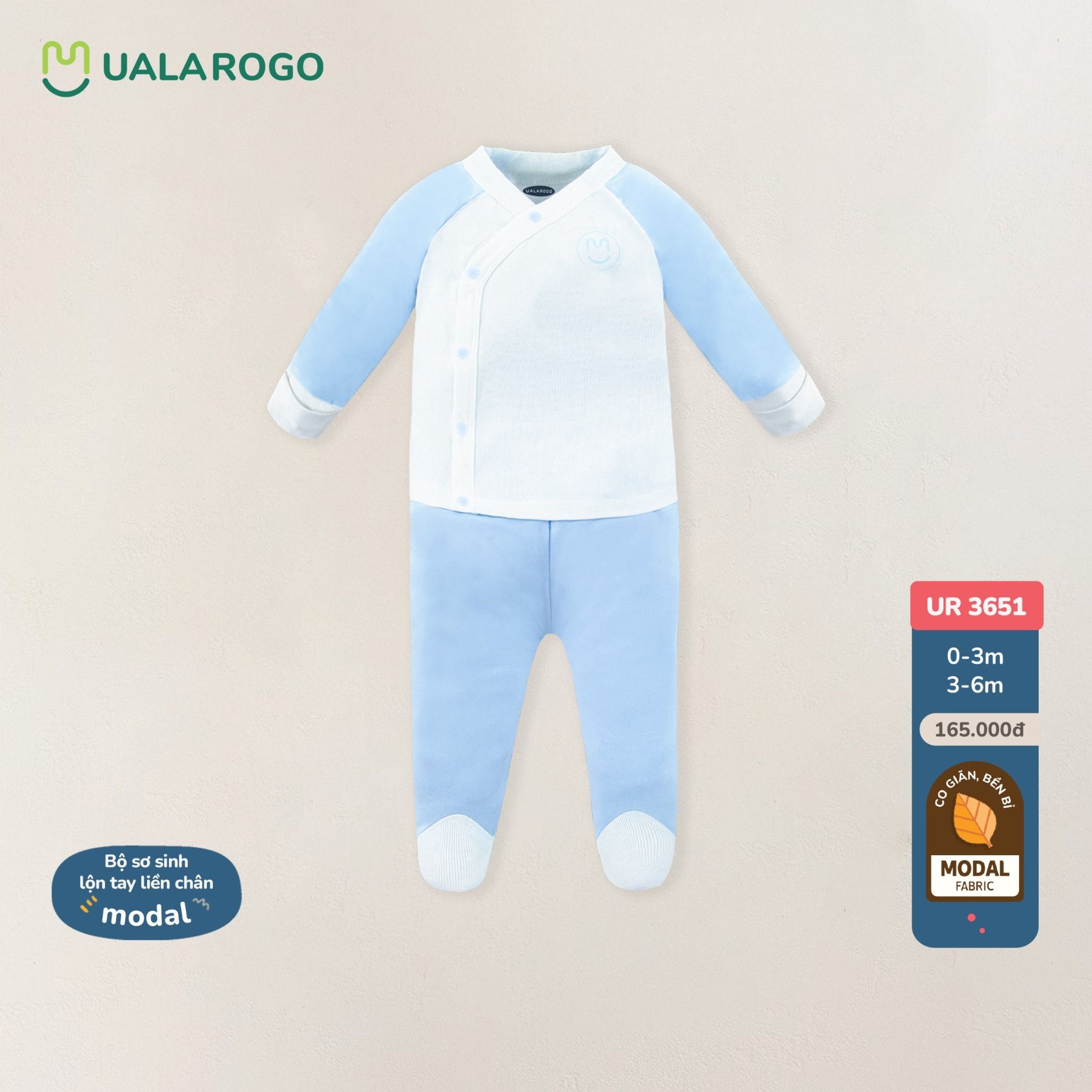 Bộ Dài Tay Sơ Sinh Liền Bao Chân Tay UR 3651