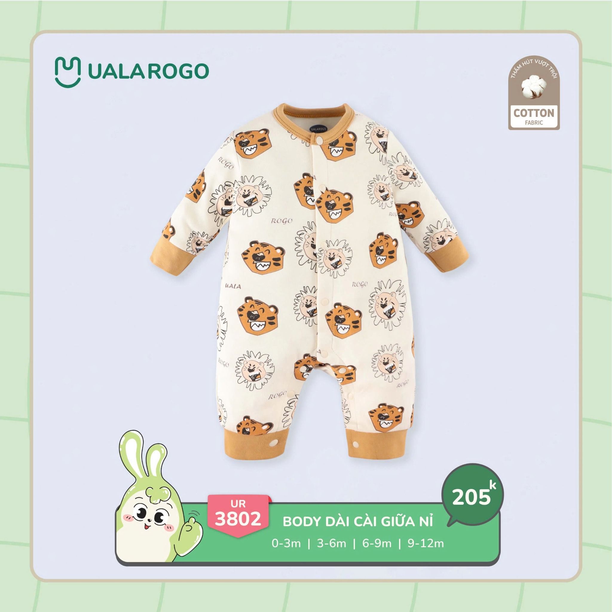 Body Dài Tay Nỉ Cho Bé UR 3802