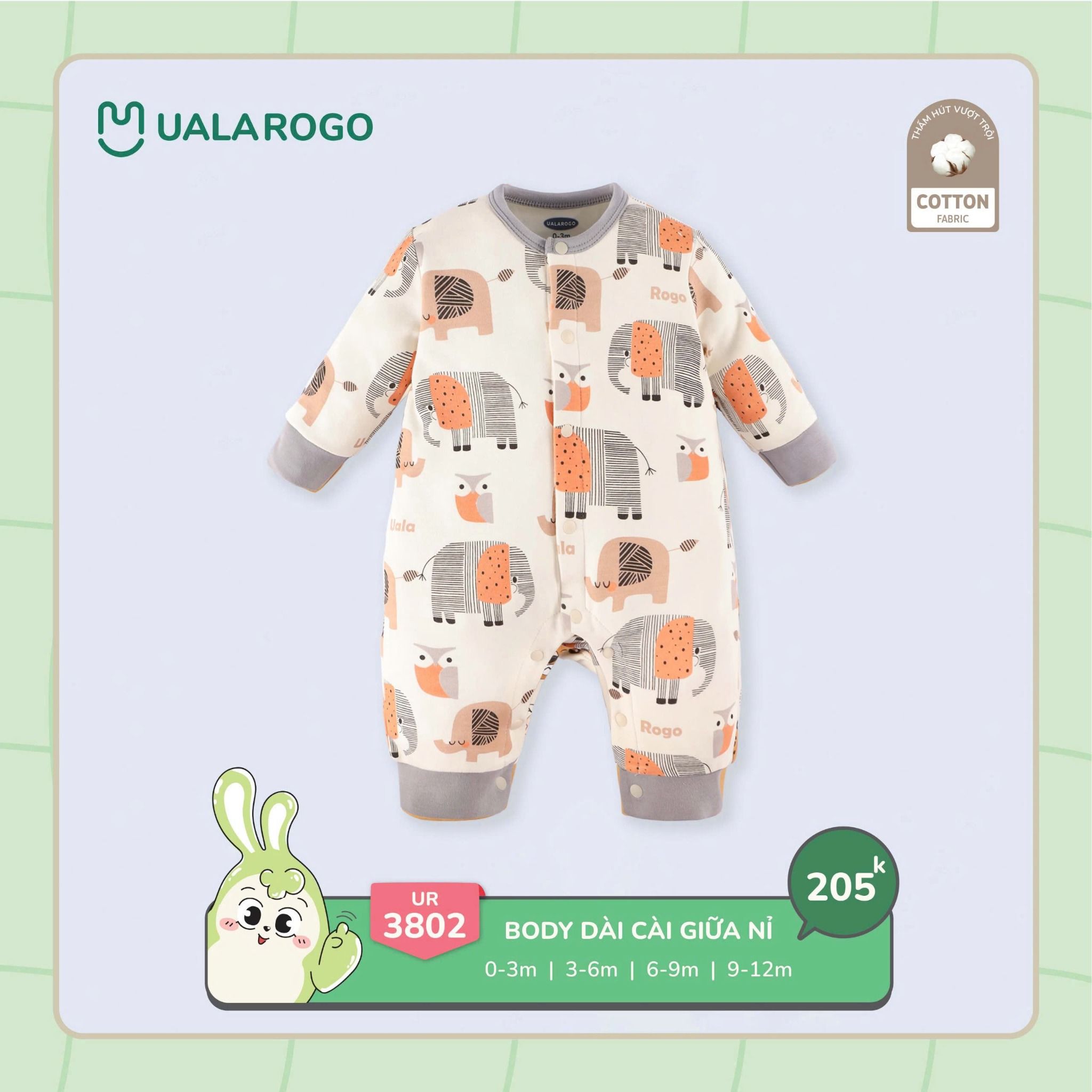 Body Dài Tay Nỉ Cho Bé UR 3802