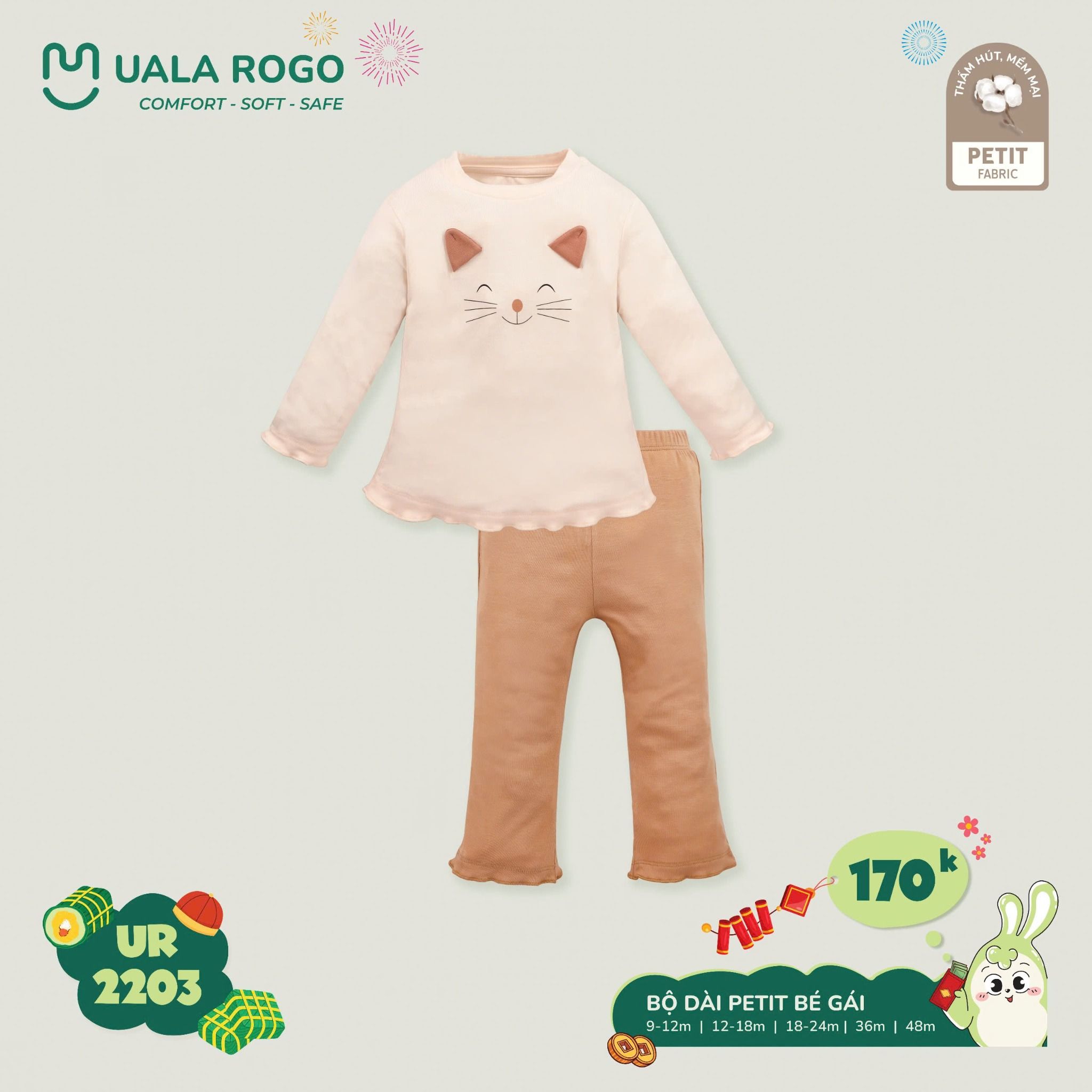 Bộ Dài Tay Cho Bé Gái UR 2203