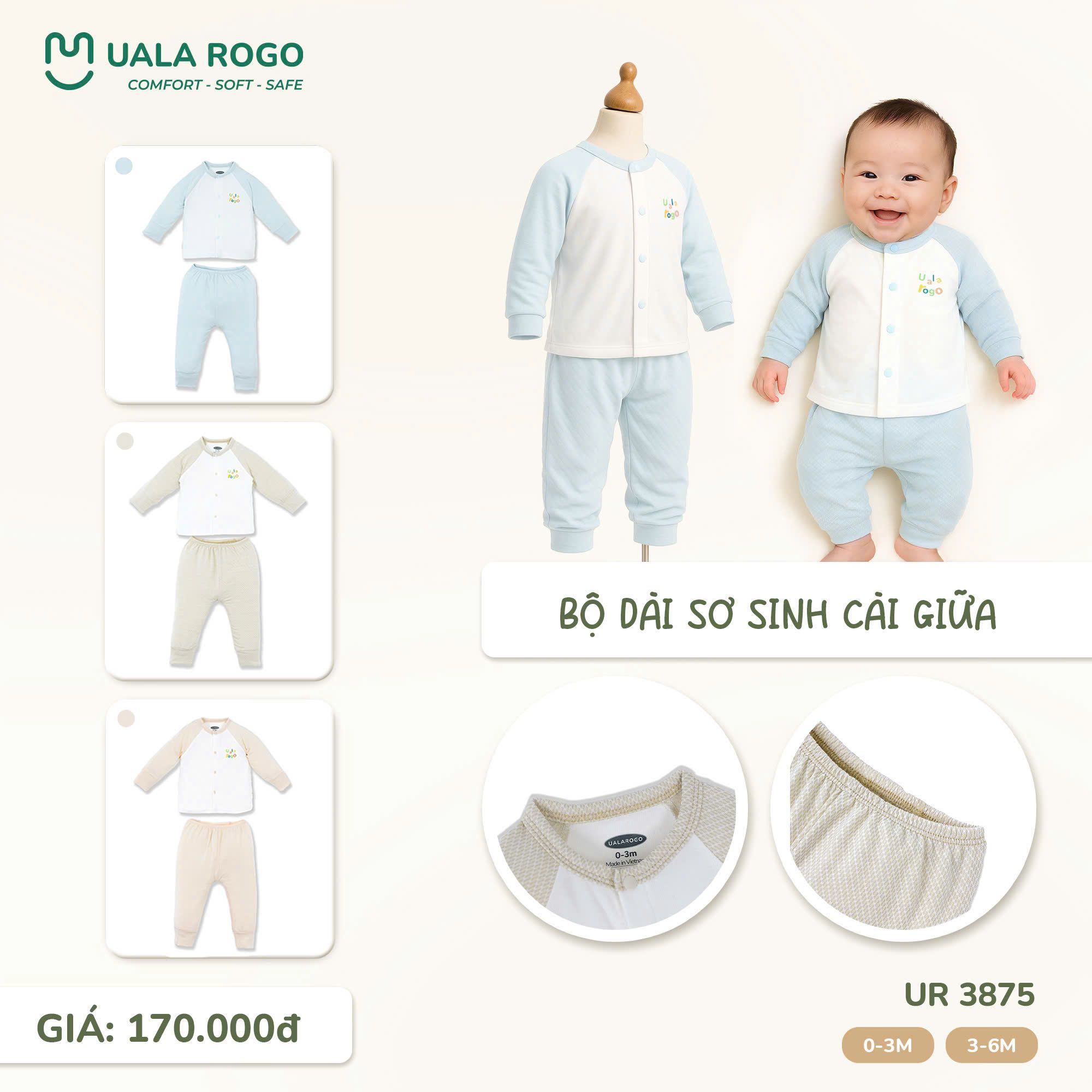 Bộ Dài Sơ Sinh Cài Giữa UR 3875