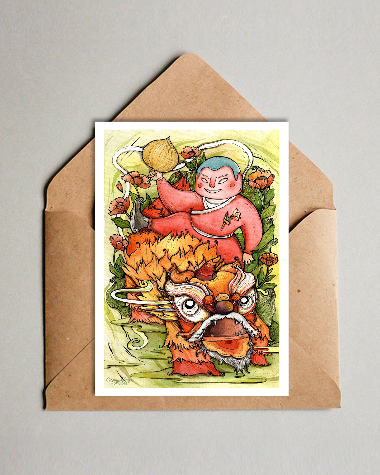 Lion Dance Postcard - Múa Lân