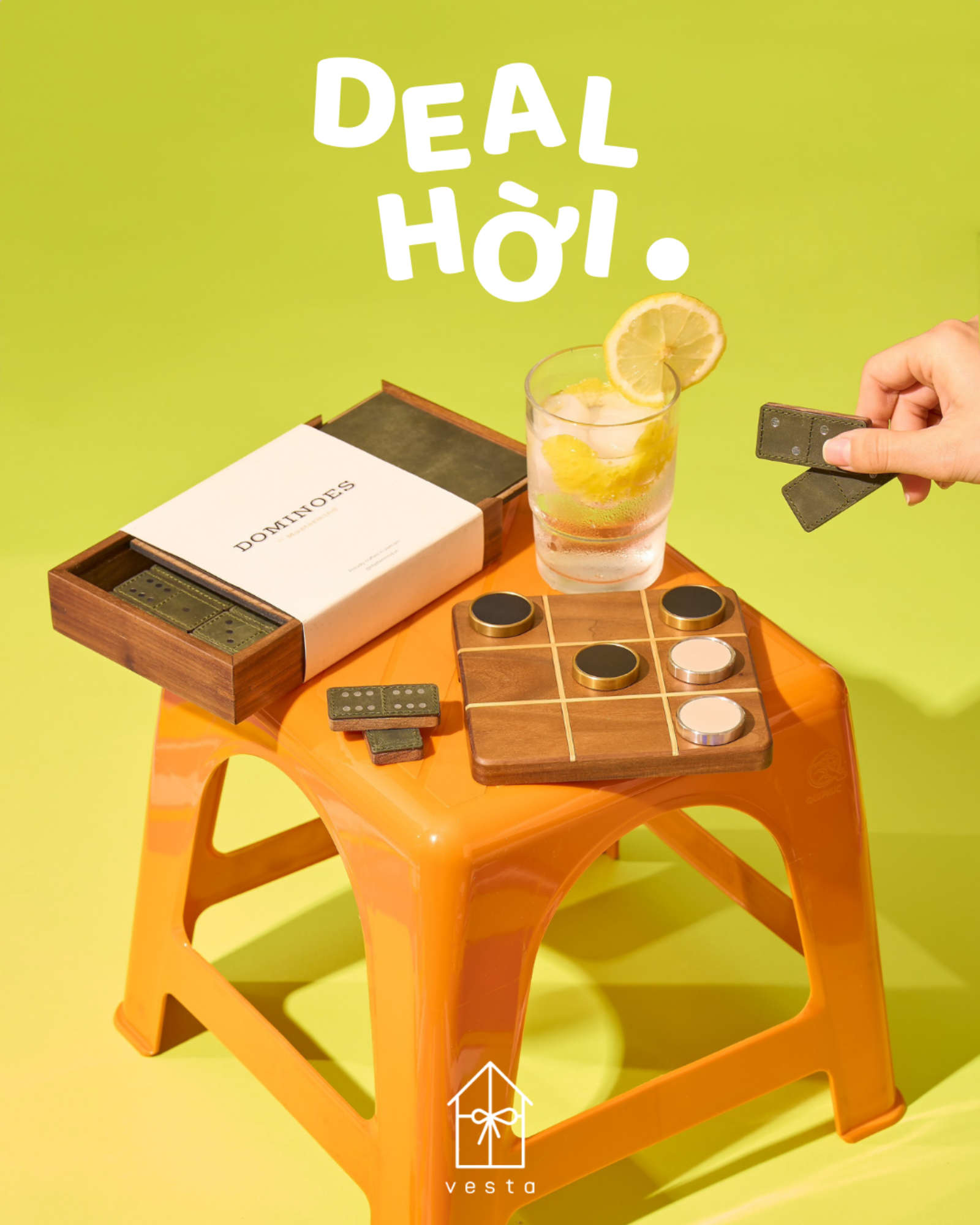 Combo Leather Dominoes Set & Tic Tac Toe